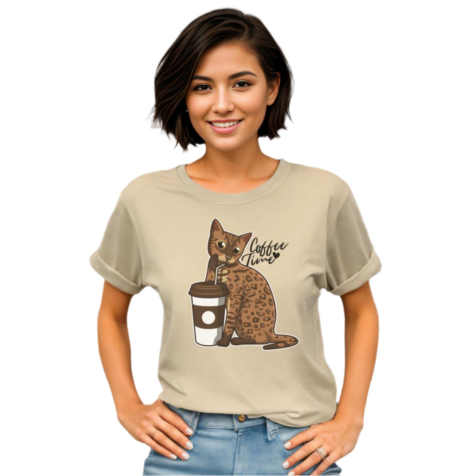Cream Drinking Cat T-Shirt Unisex