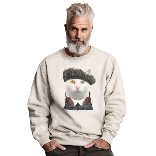 Sand Headphones Crewneck Cat Themed Unisex Sweatshirt