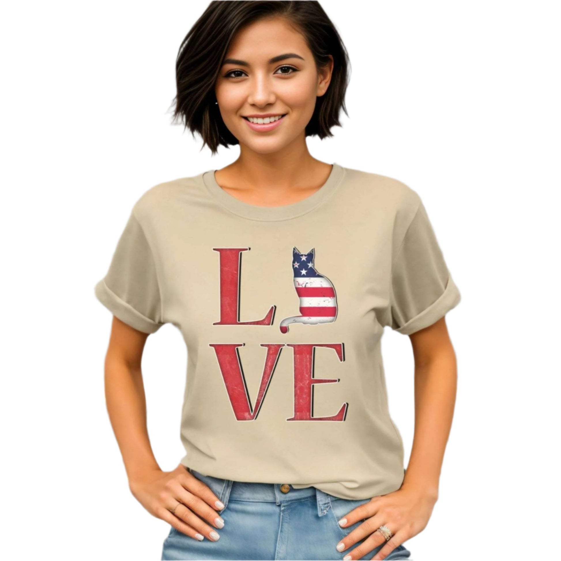 Cream Love USA T-Shirt Cat Themed Unisex
