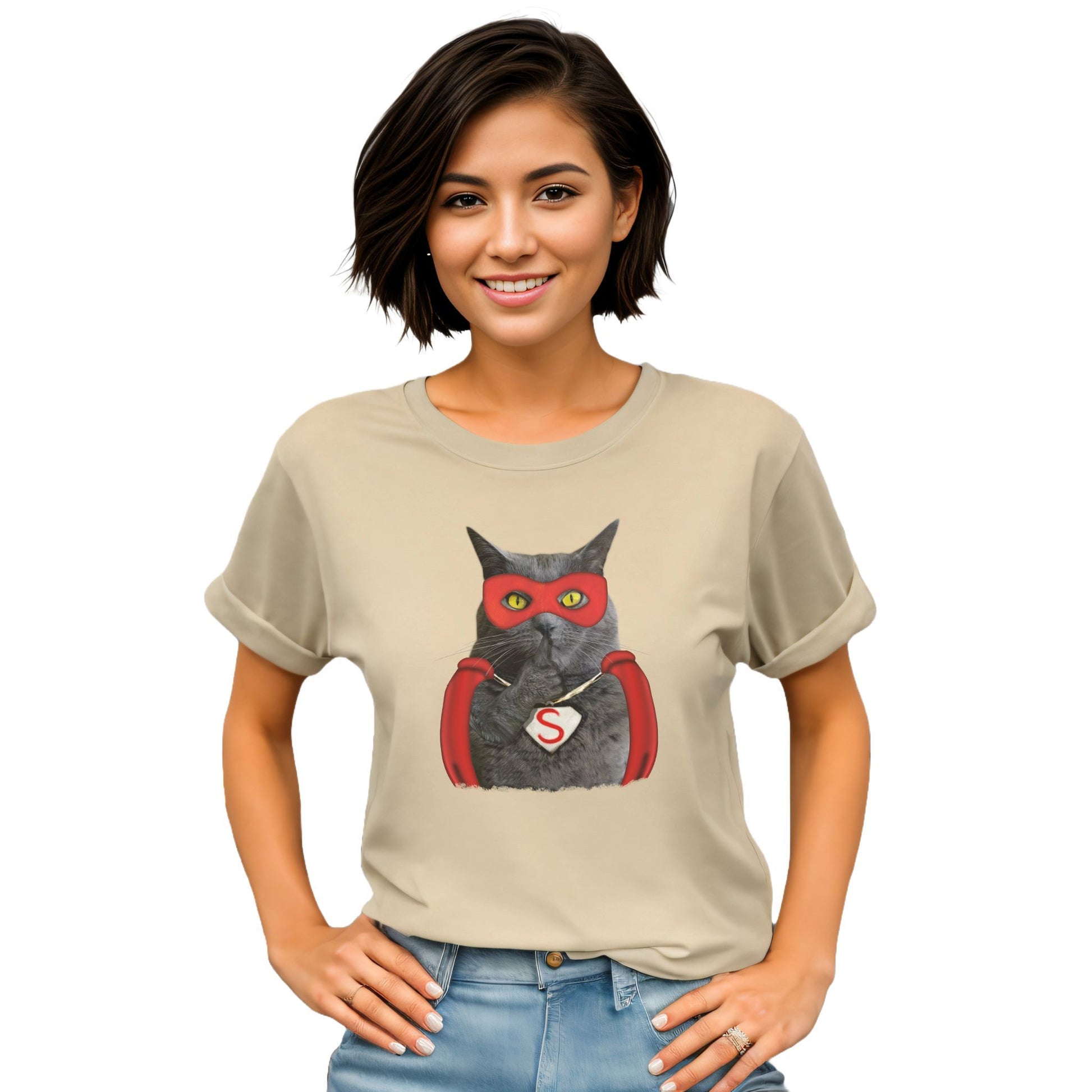 Cream Super Cat T-Shirt Unisex Crew Neck