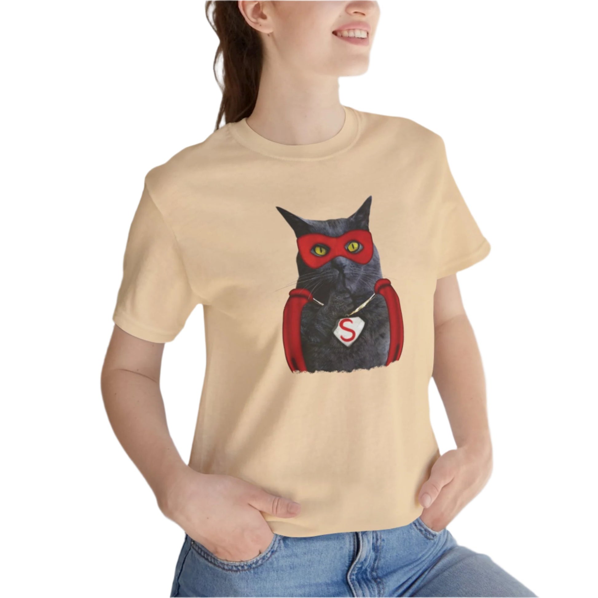 Cream Super Cat T-Shirt Unisex Crew Neck