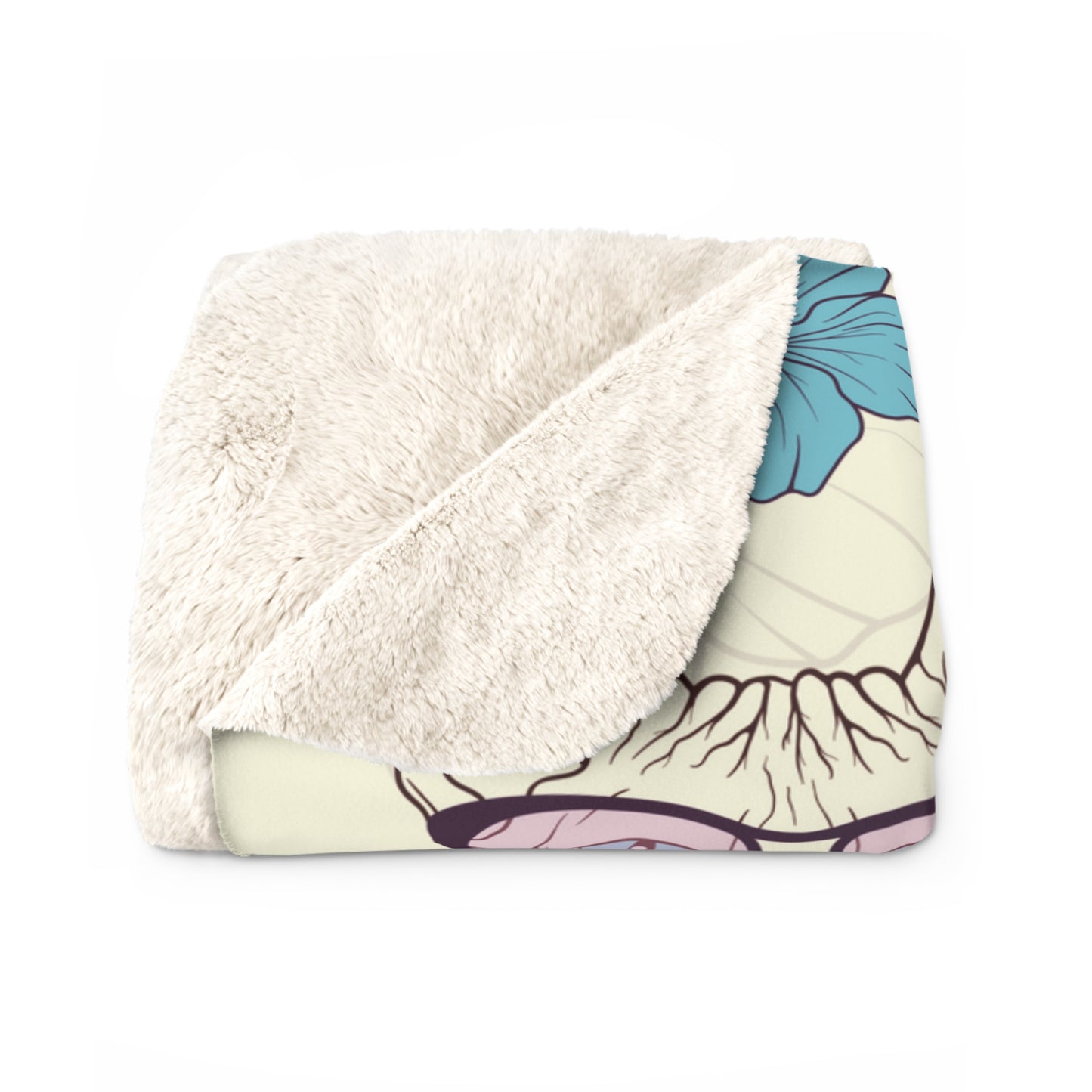 Fleece blanket warm indoor throw with Sphynx cats & flower pattern design.