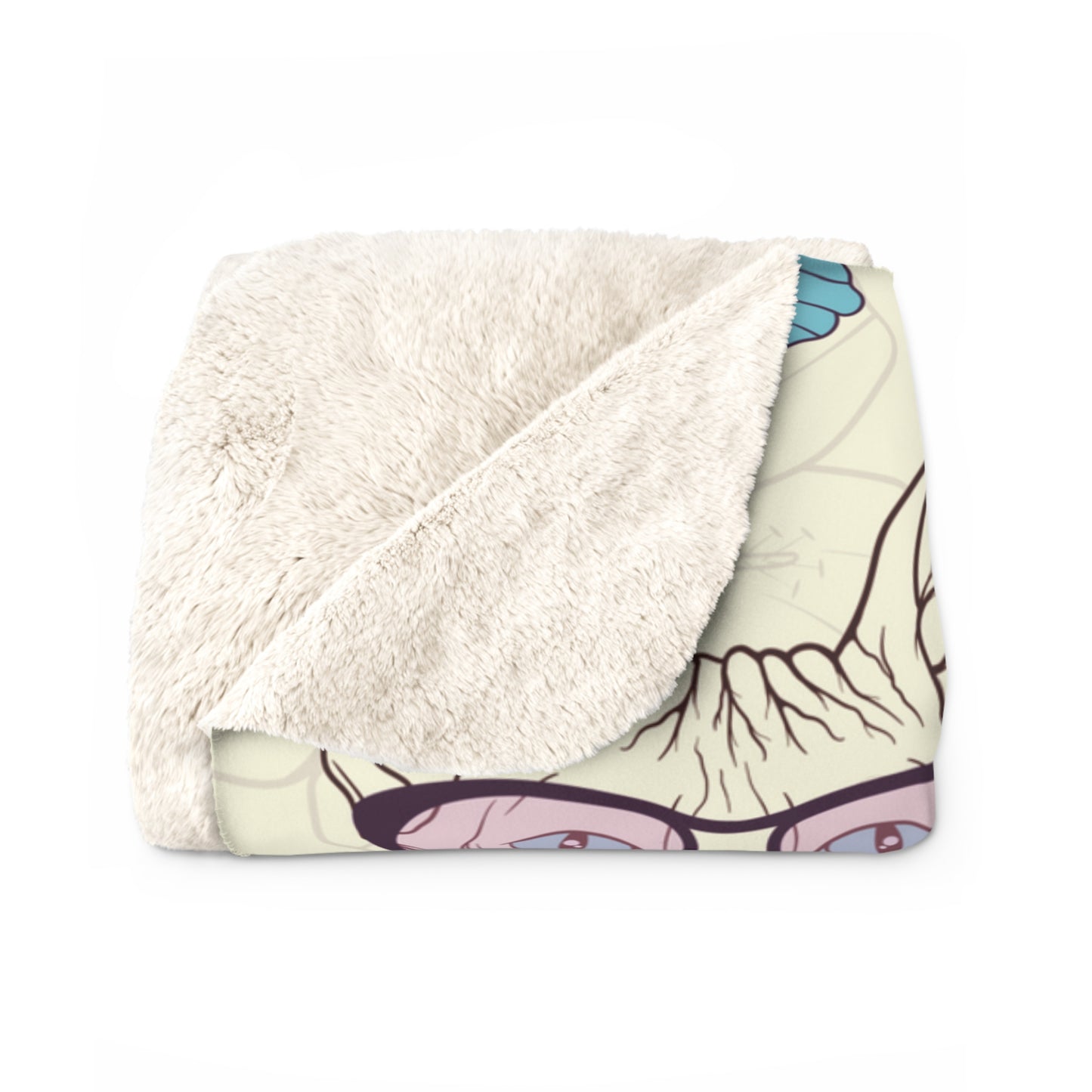 Fleece blanket warm indoor throw with Sphynx cats & flower pattern design.