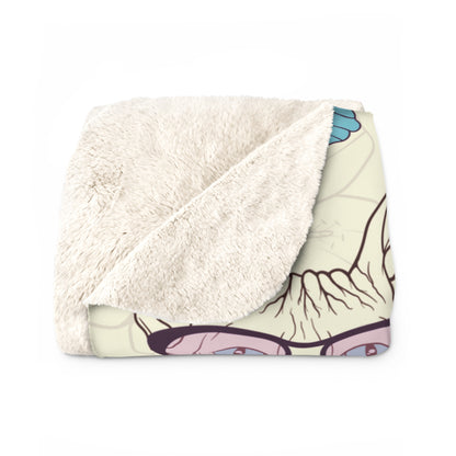 Fleece blanket warm indoor throw with Sphynx cats & flower pattern design.