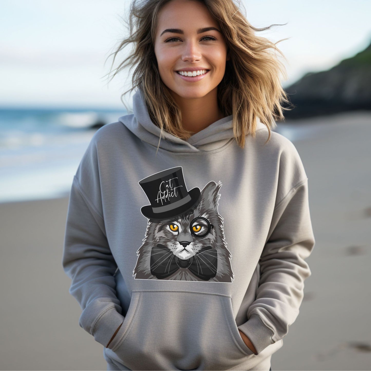 Oyster Cat Addict_Maine Coon Feline Themed Hooded_Sweatshirt Unisex
