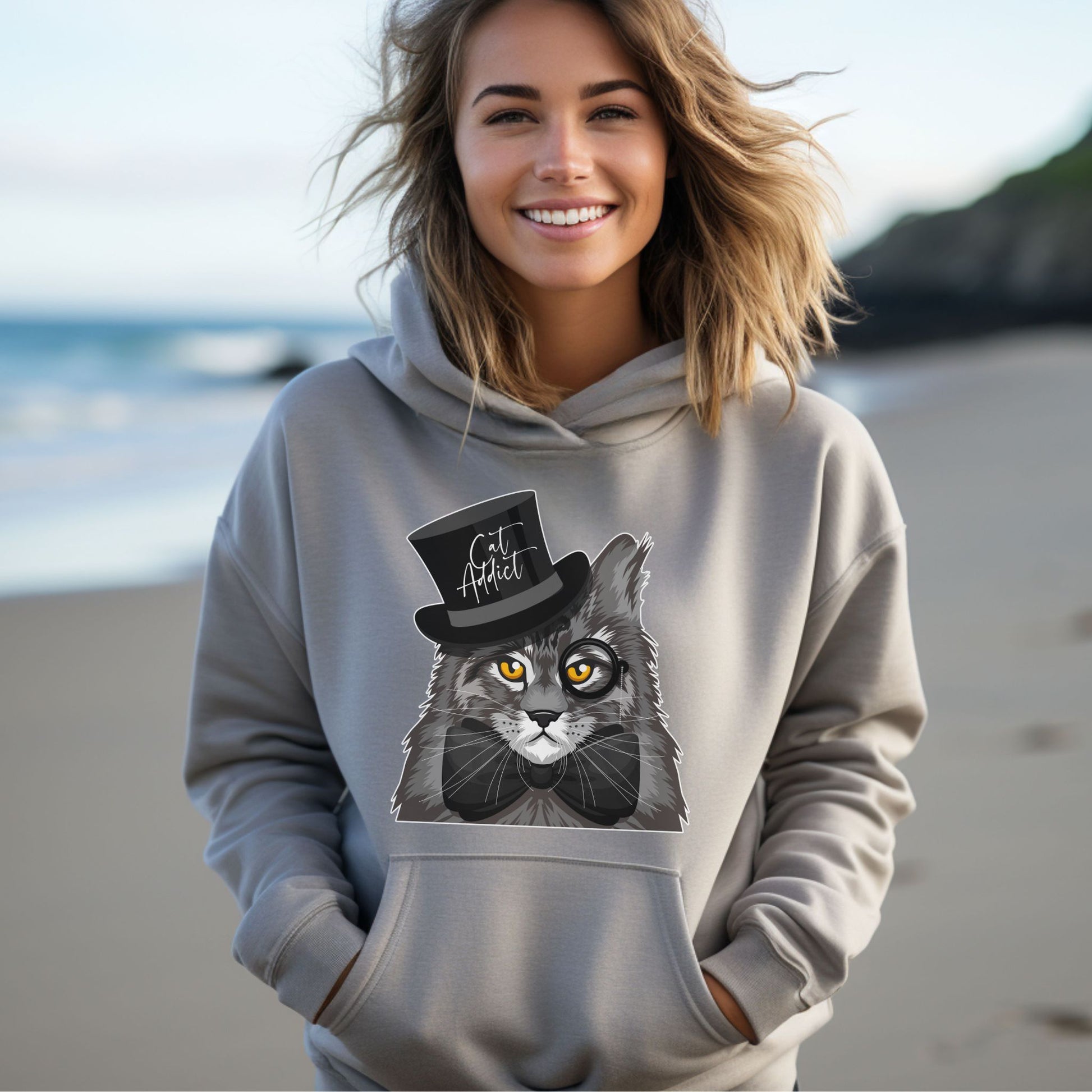Oyster Cat Addict_Maine Coon Feline Themed Hooded_Sweatshirt Unisex
