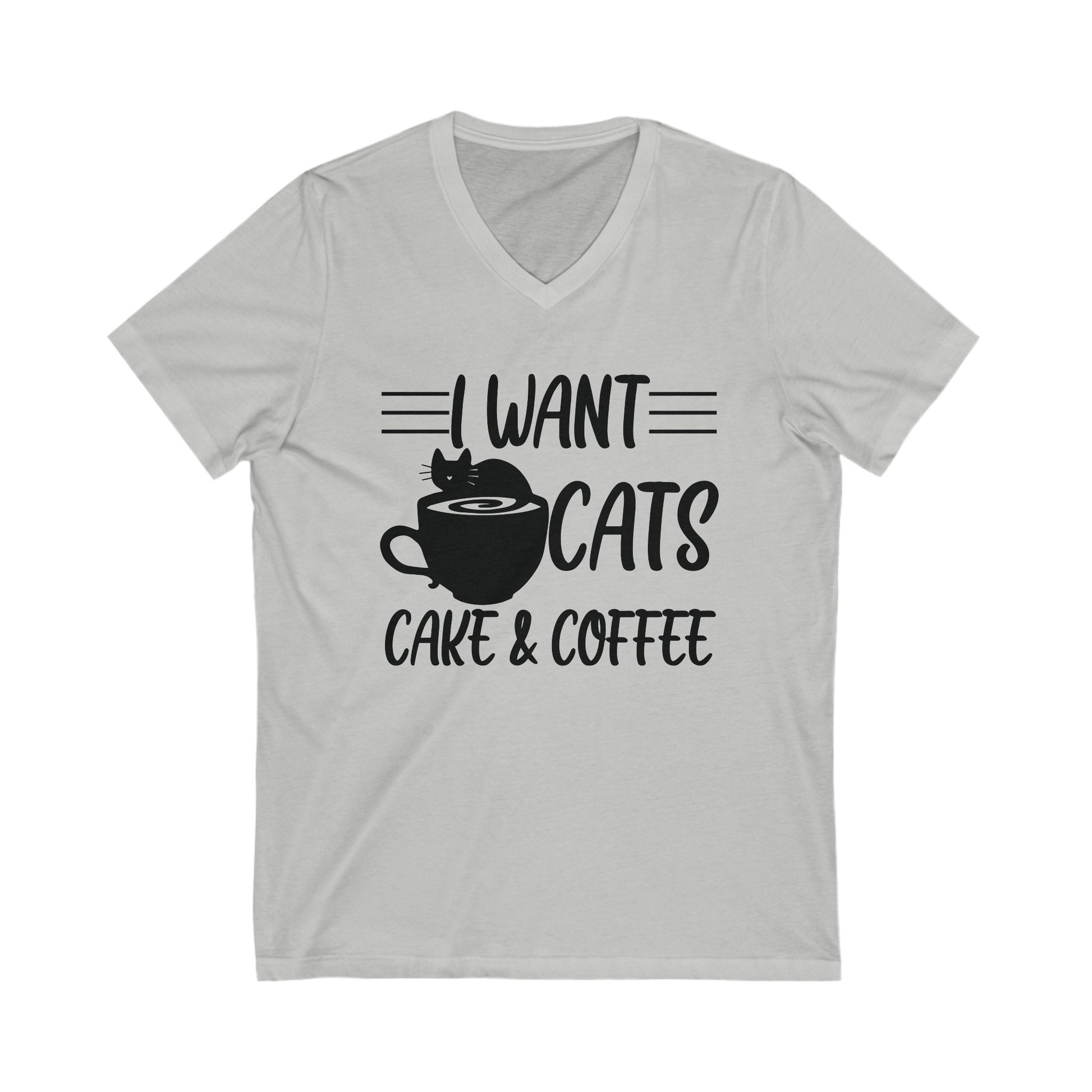 Heather Gray Cats Coffee & Cake V-Neck T-Shirt Unisex