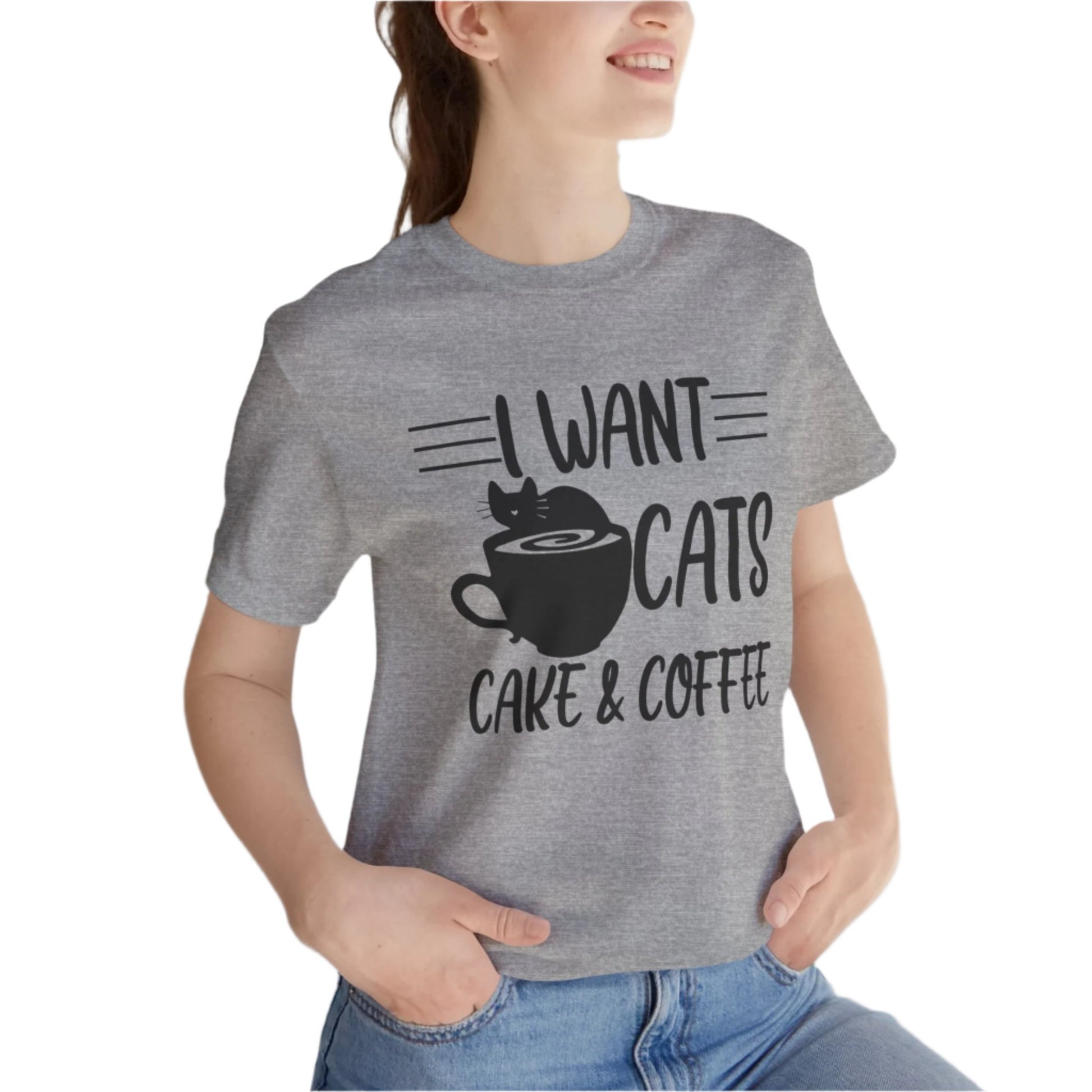 Heather Gray Cats Cake & Coffee T-Shirt Unisex Crew Neck