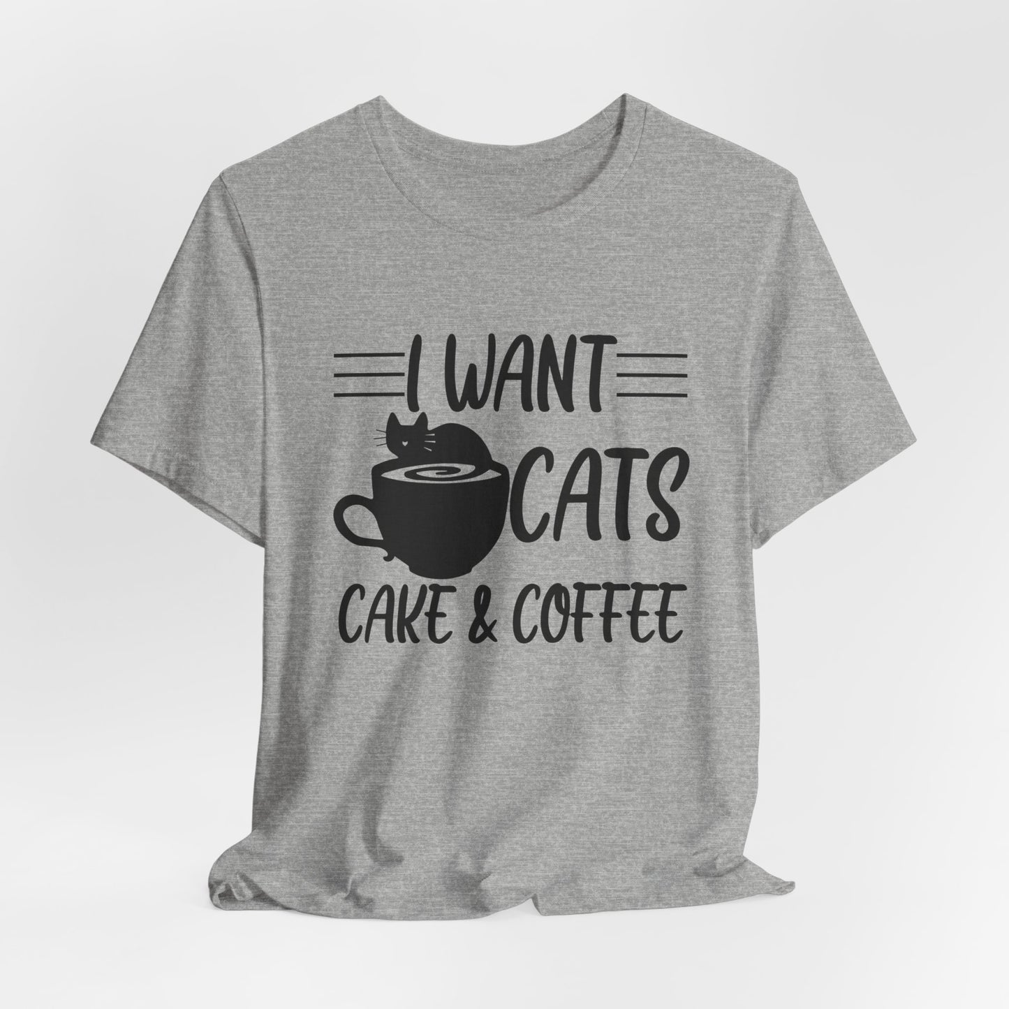 Heather Gray Cats Cake & Coffee T-Shirt Unisex Crew Neck