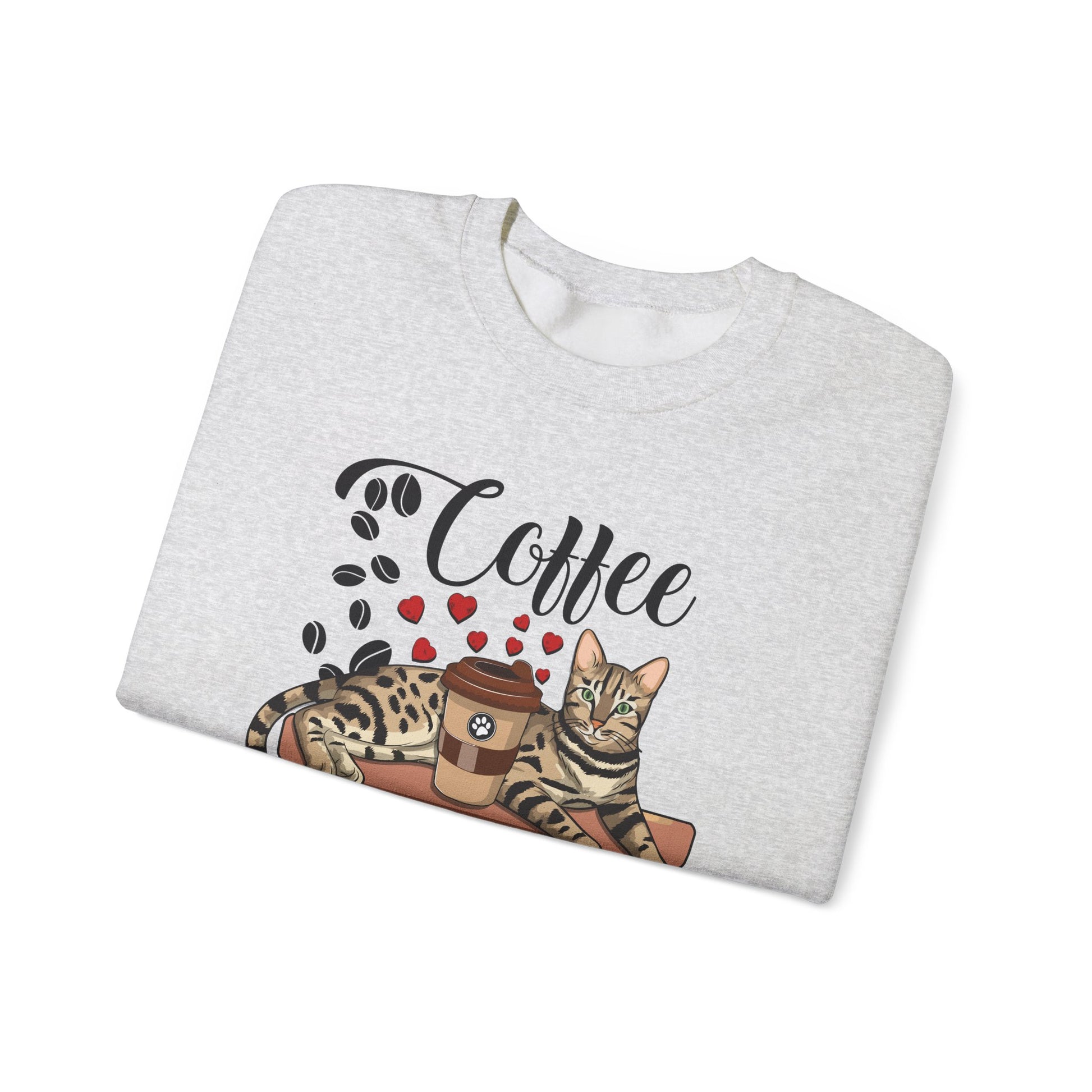 Ash Coffee Beans & Love Hearts Bengal Cat Themed Unisex Sweatshirt