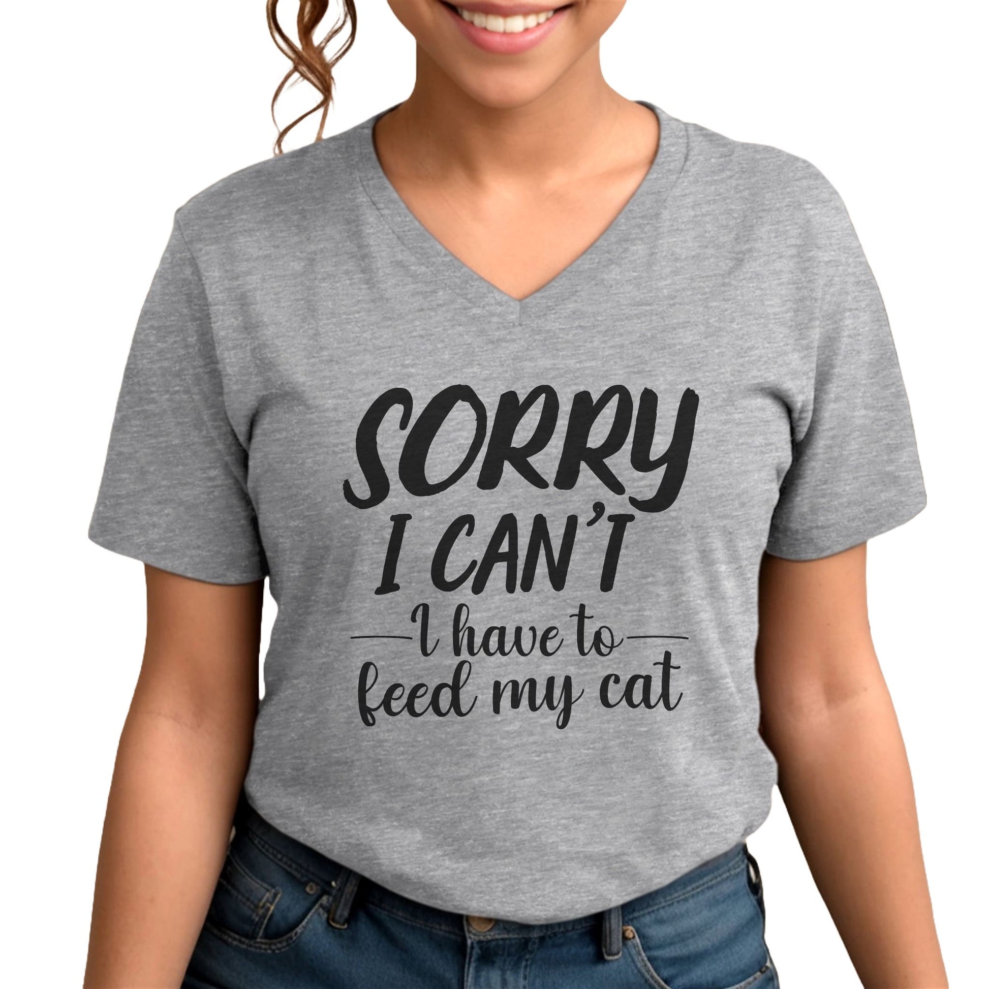 Heather Gray Feed My Cat V-Neck T-Shirt Unisex