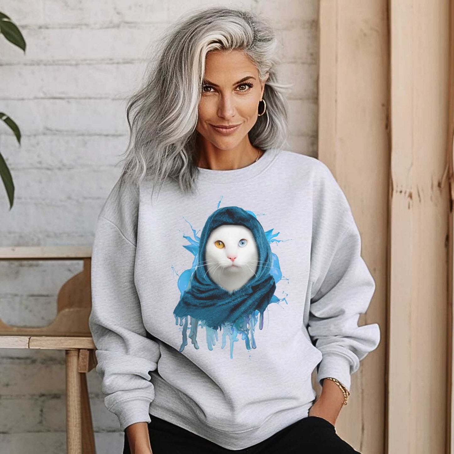 Ash Headscarf Cat Themed Crewneck Unisex Sweatshirt