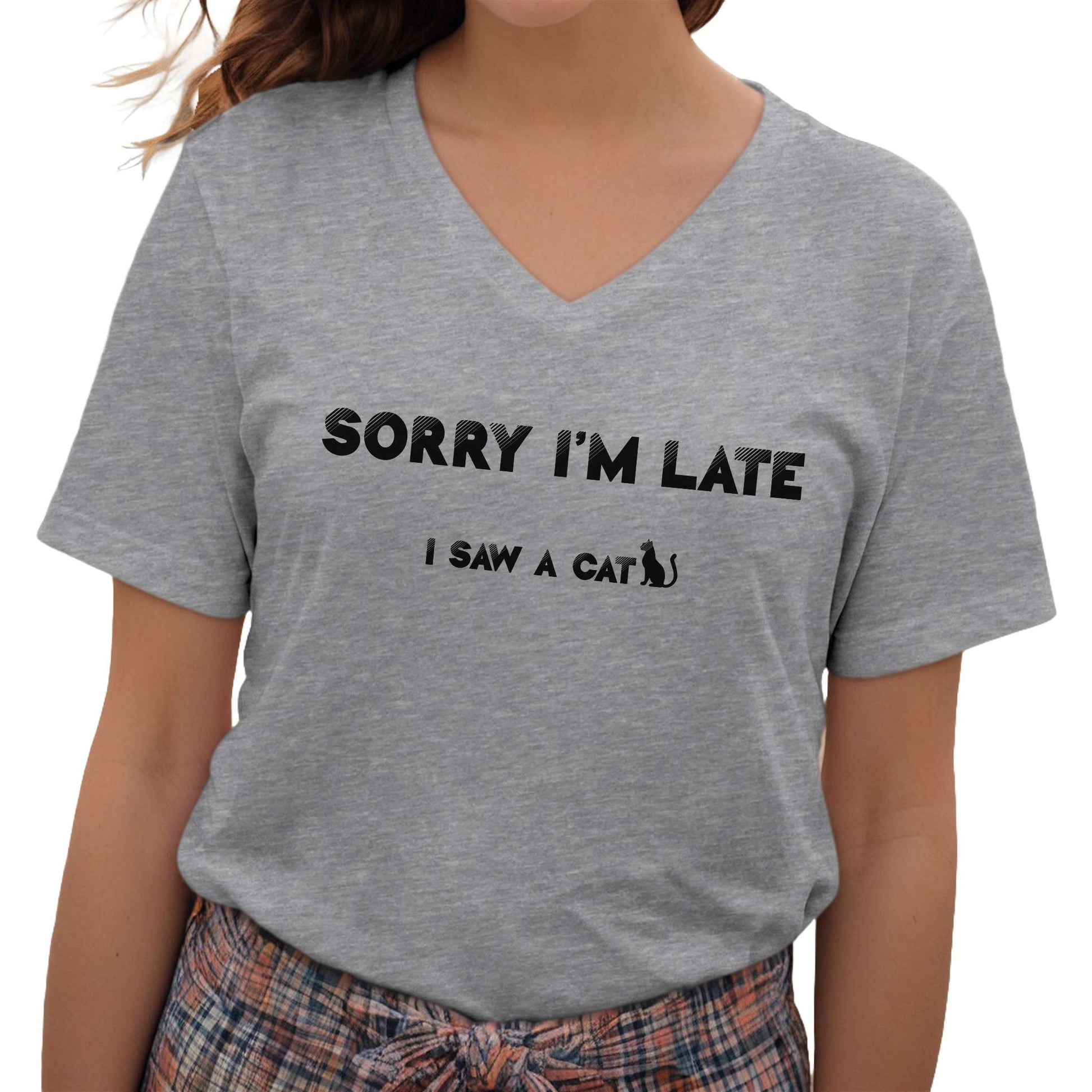 Heather Gray I Saw A Cat V-Neck Unisex T-Shirt