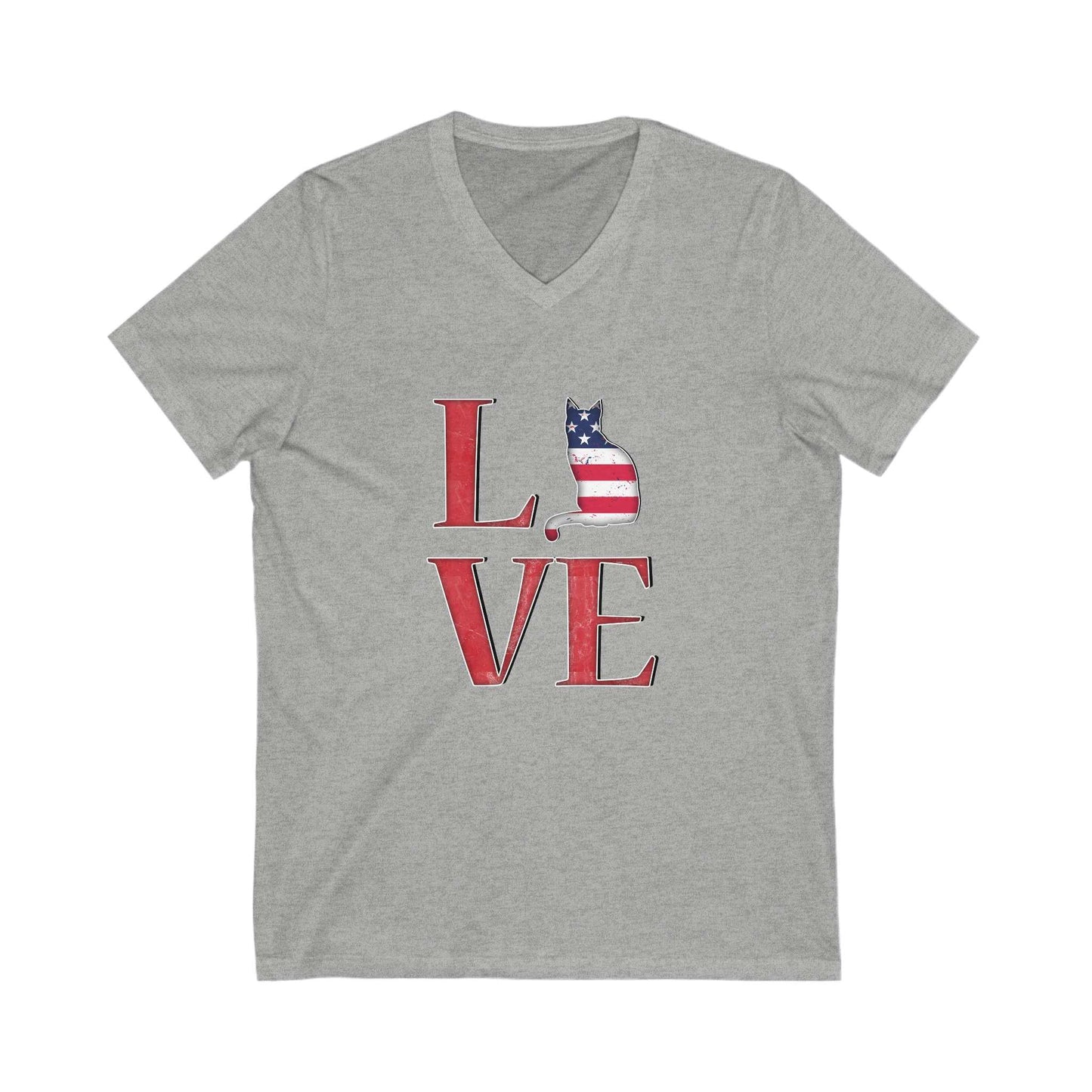Heather Gray Love USA V-Neck Unisex T-shirt Cat Silhouette