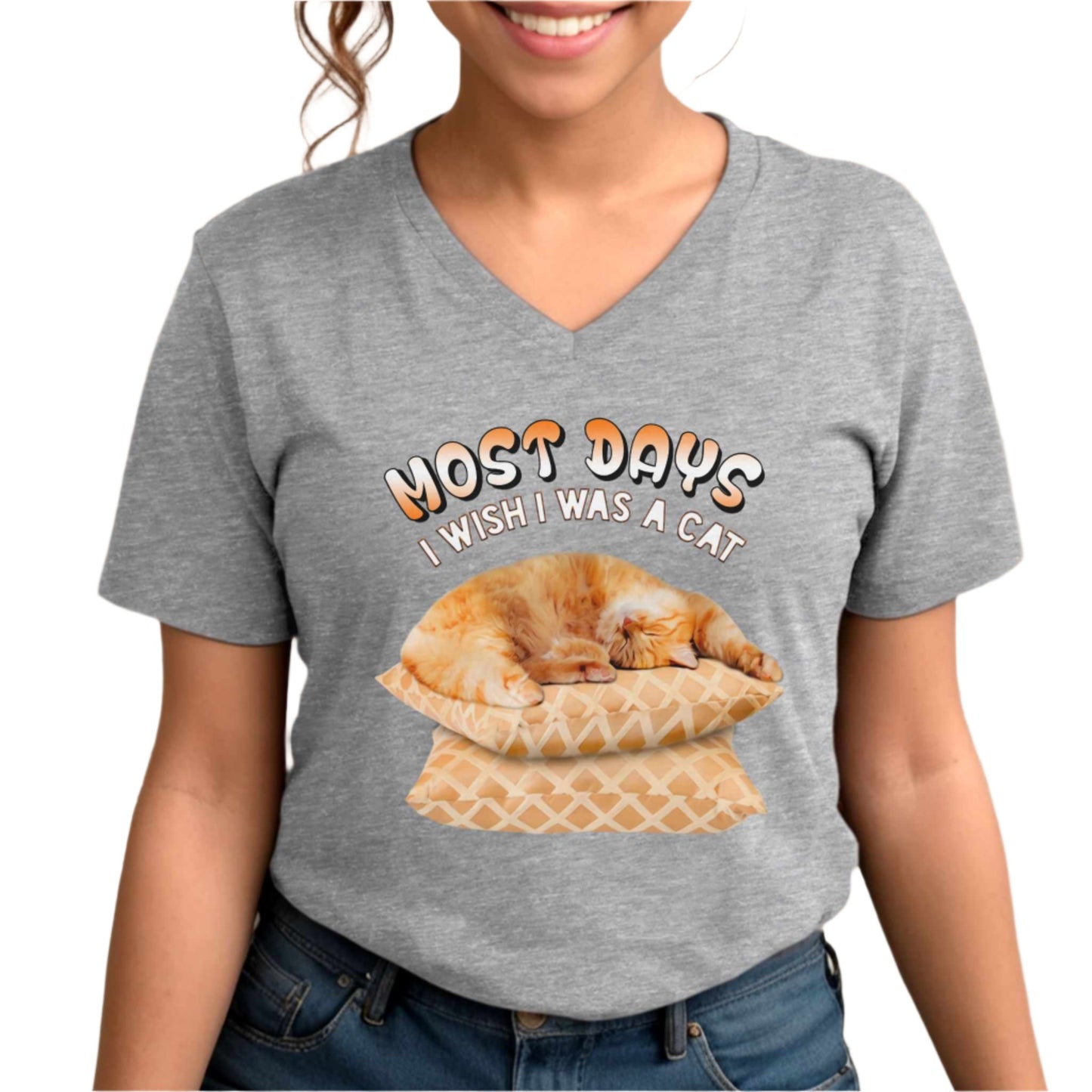 Heather Gray Most Days I Wish I Was A Cat T-Shirt Unisex V-Neck
