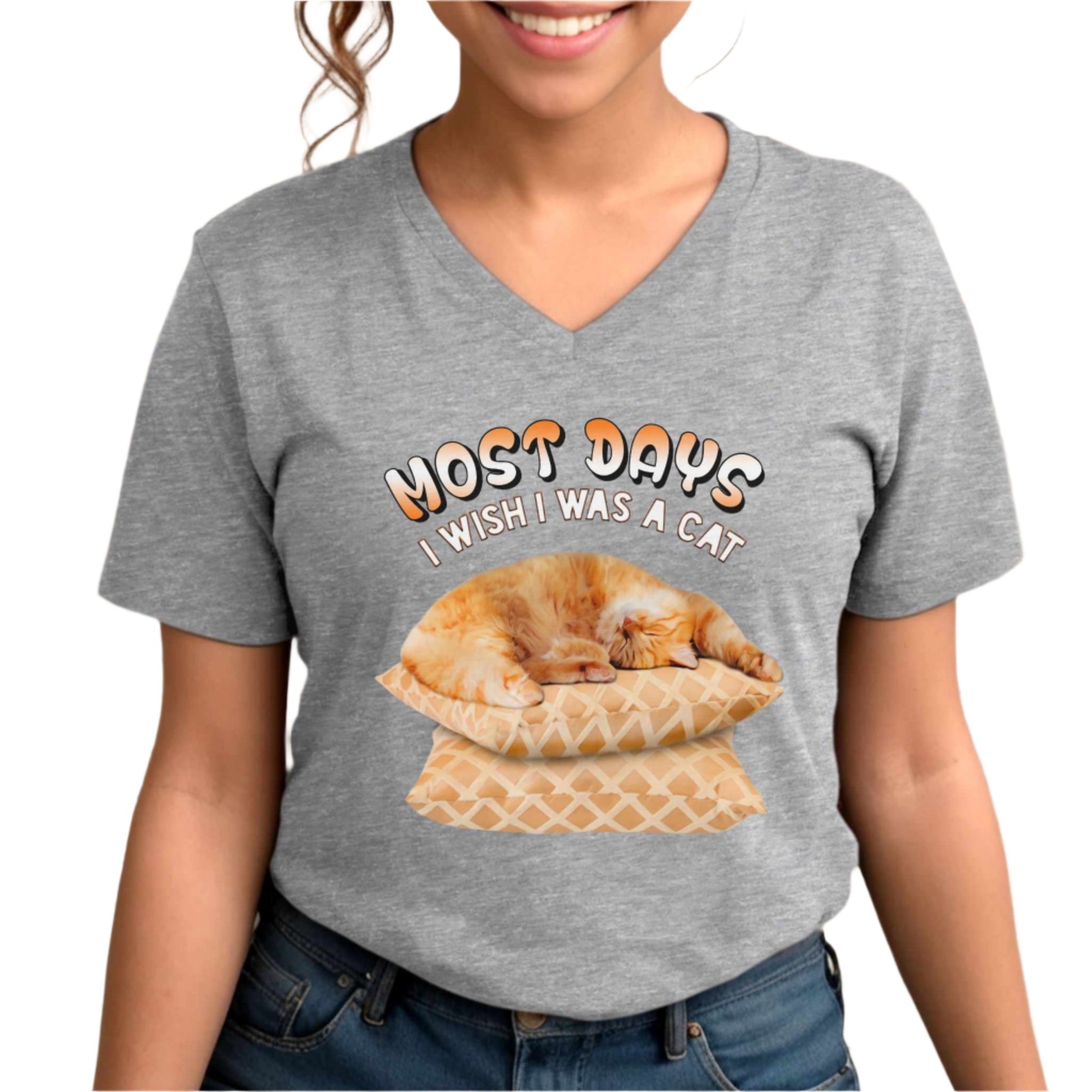 Heather Gray Most Days I Wish I Was A Cat T-Shirt Unisex V-Neck