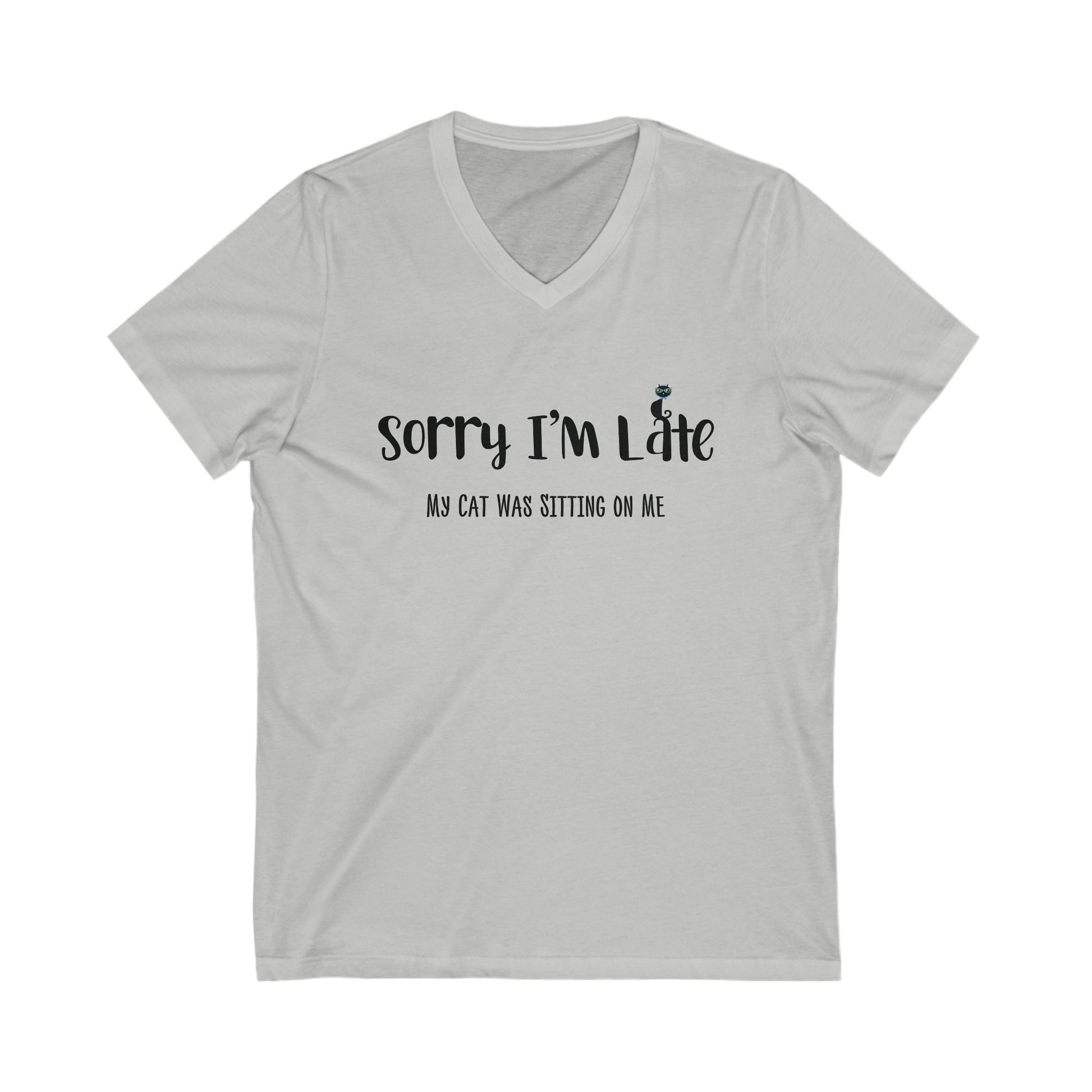 Heather Gray My Cat Was Sitting n Me T-Shirt V-Neck Unisex