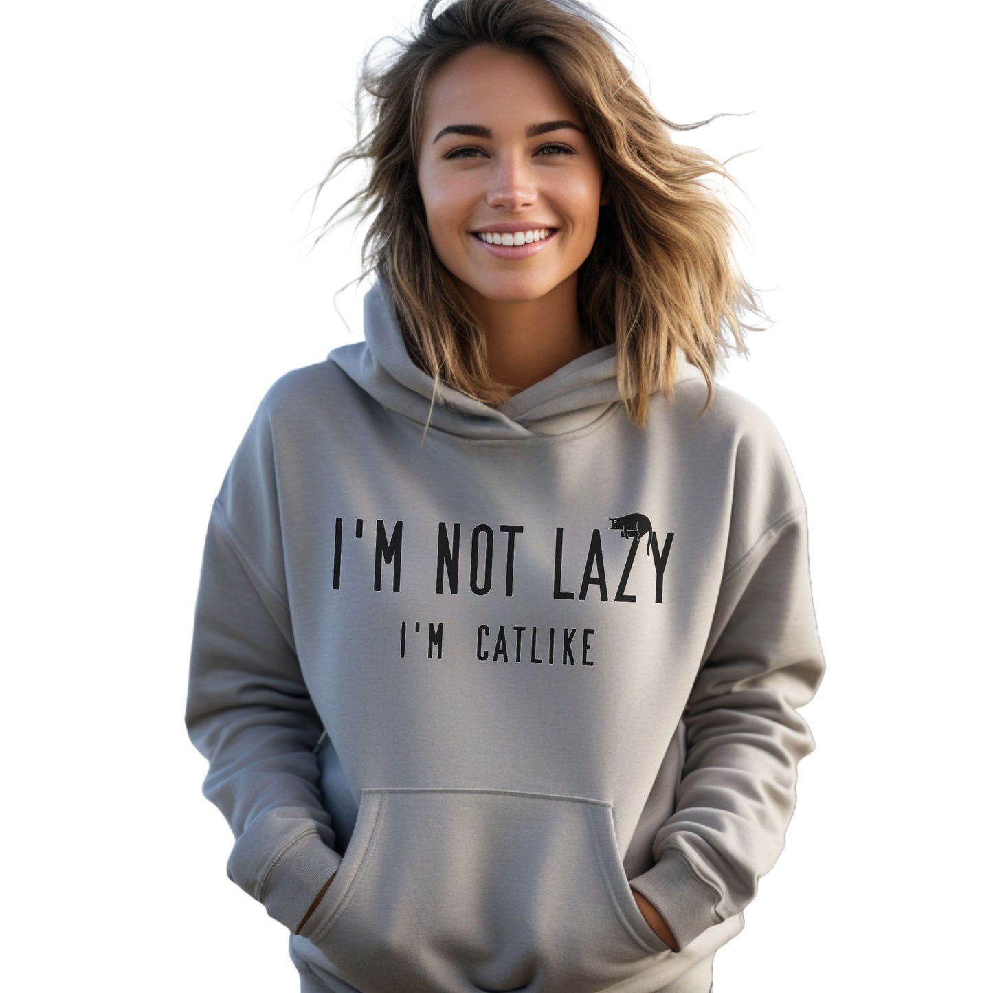 Oyster Not Lazy Cat Themed Hooded Sweatshirt Unisex