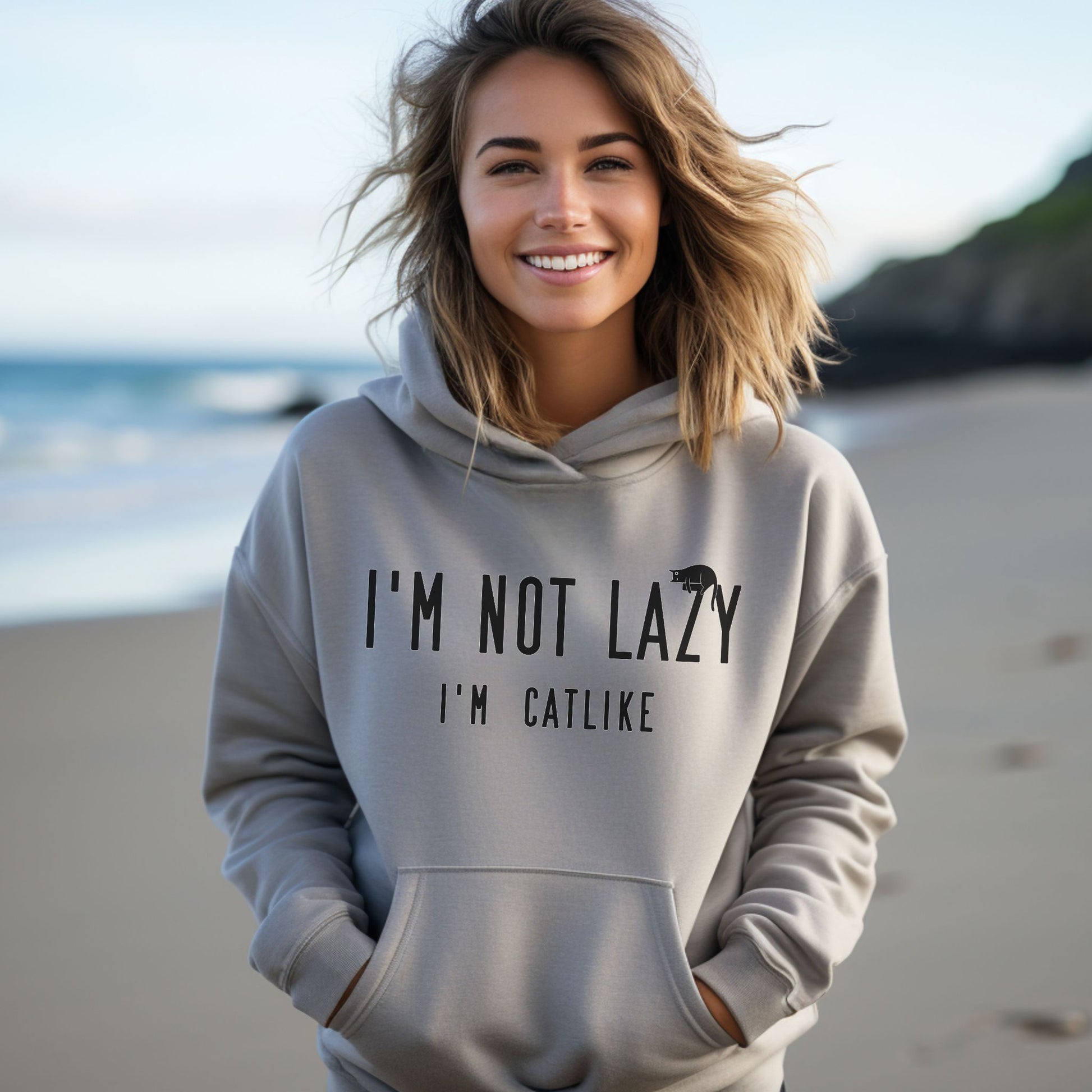 Oyster Not Lazy Cat Themed Hooded Sweatshirt Unisex