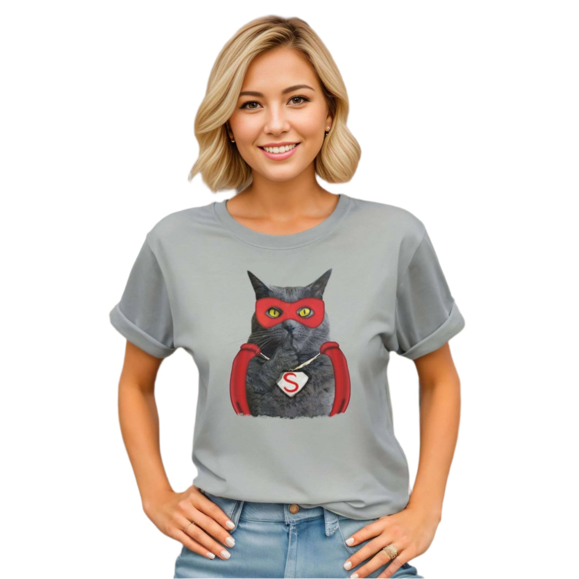 Silver Super Cat T-Shirt Unisex Crew Neck