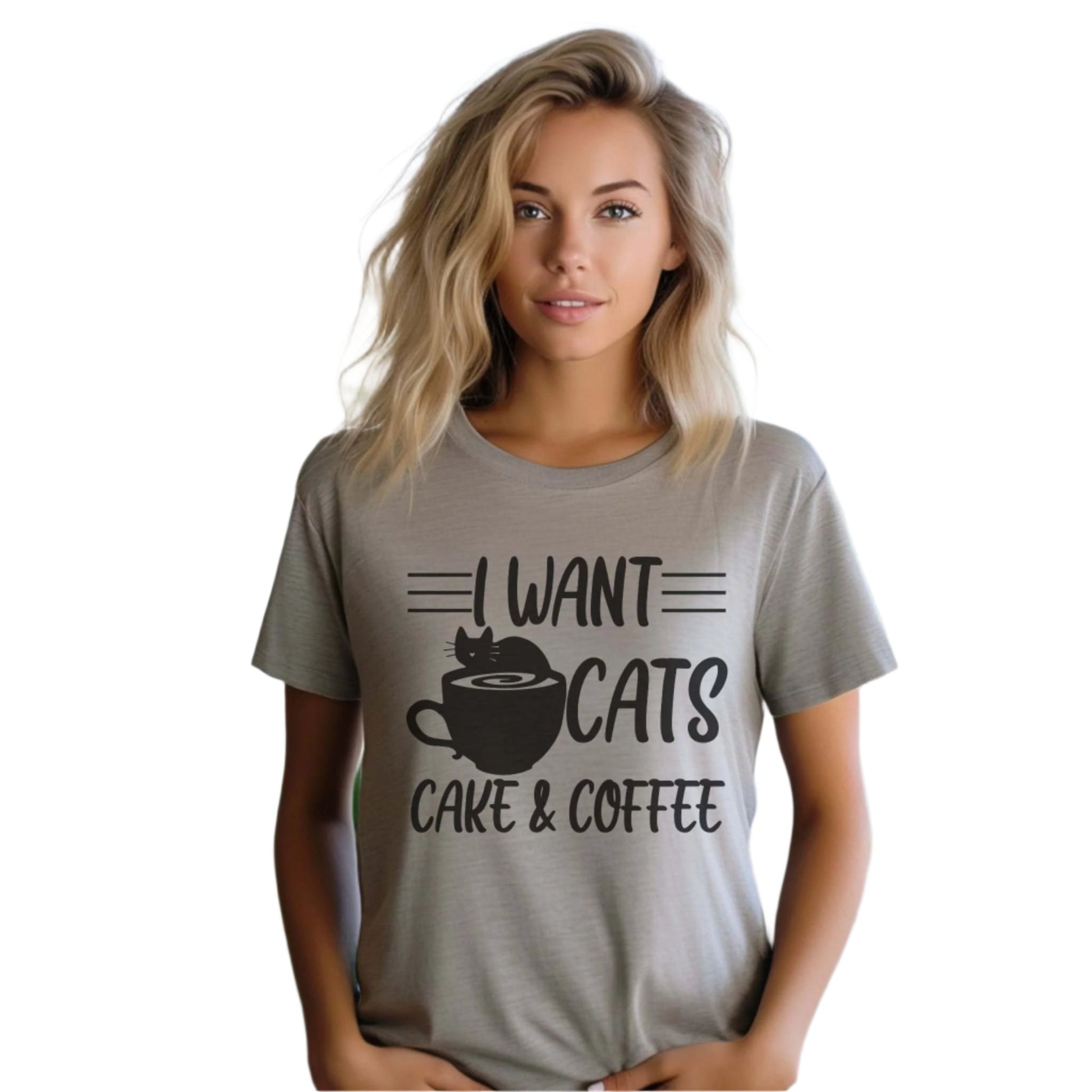 Heather Gray Cats Cake & Coffee T-Shirt Unisex Crew Neck