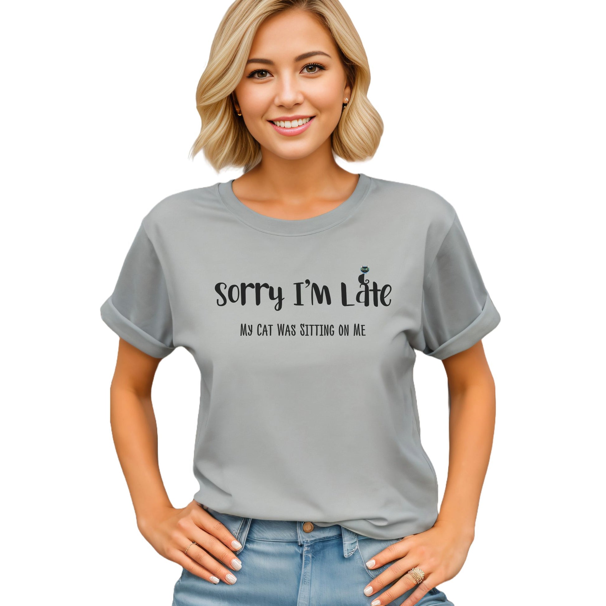 Silver my_cat_was_sitting_on_me_T-shirt_unisex Crew Neck