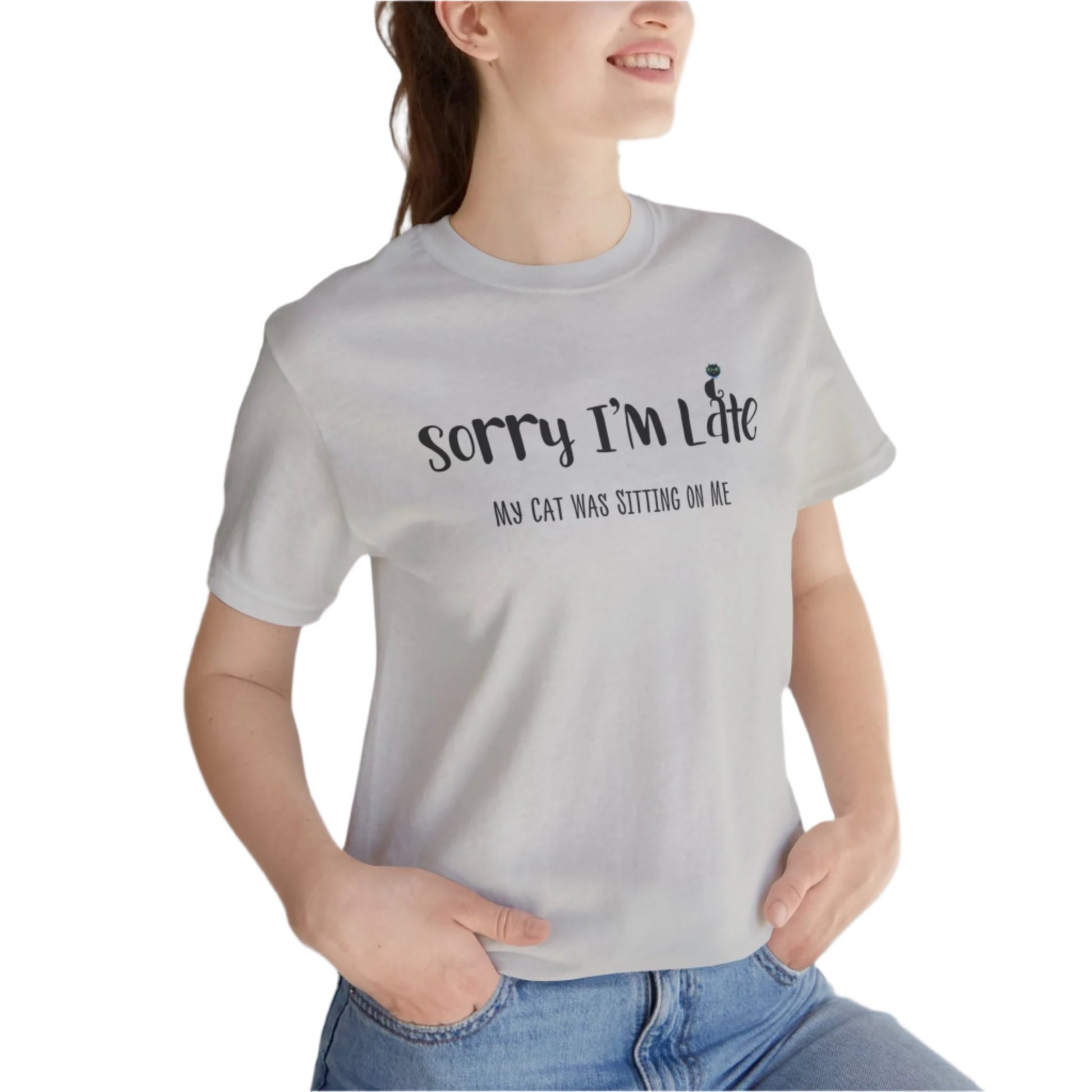 Silver my_cat_was_sitting_on_me_T-shirt_unisex Crew Neck