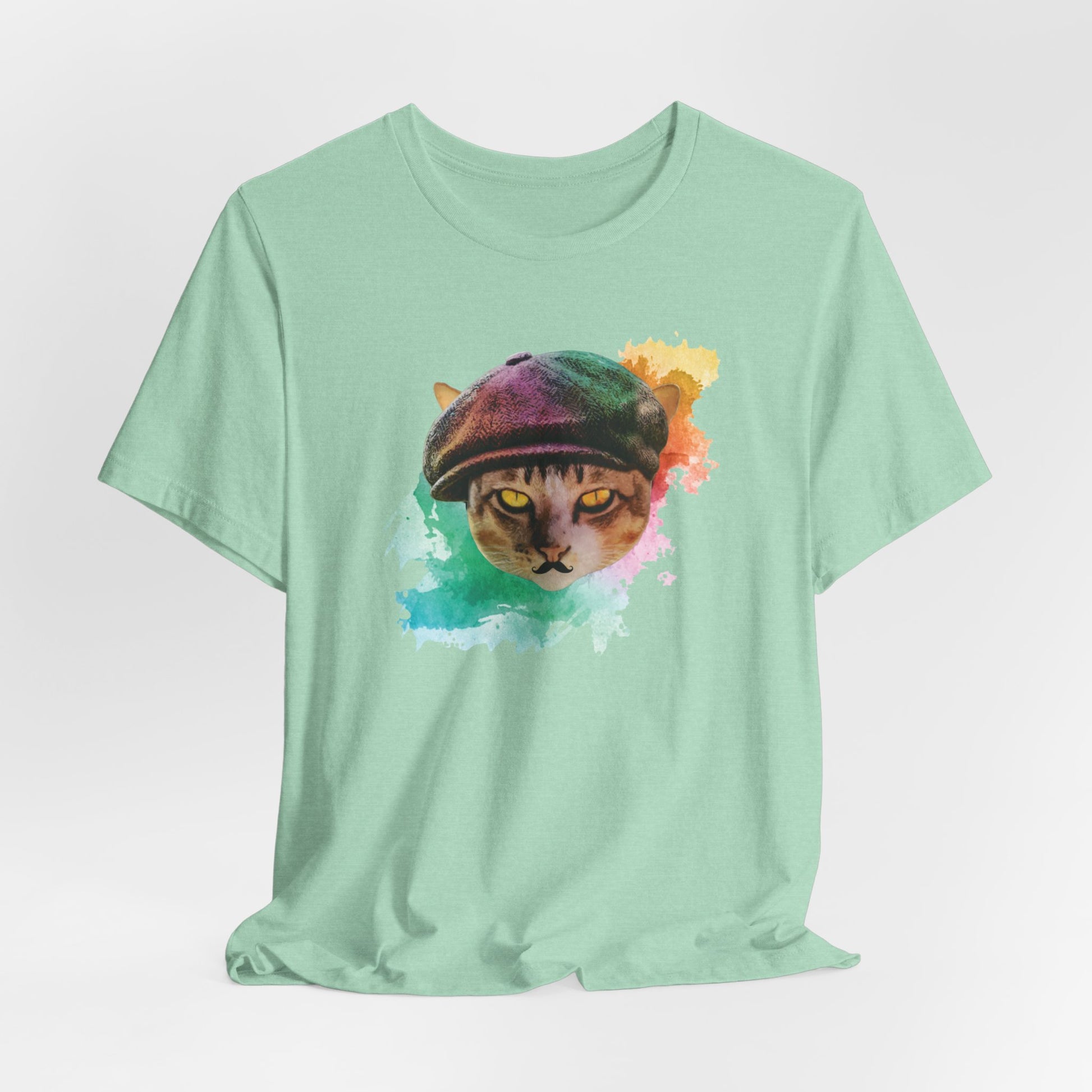 Heather Mint Baker Boy Cat T-Shirt Unisex Crew Neck