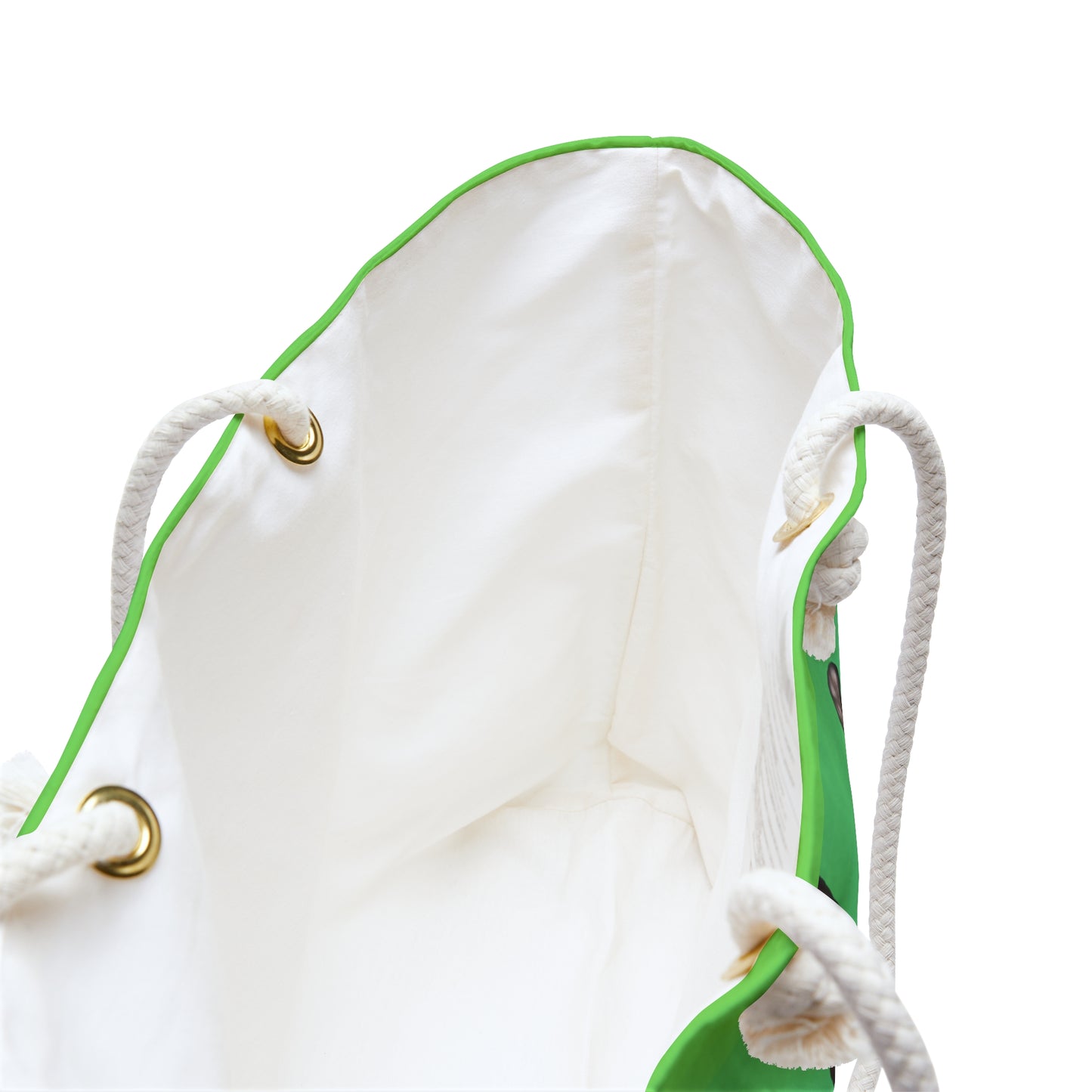 Green colored weekender tote bag with an illustration of a cat in a yoga pose