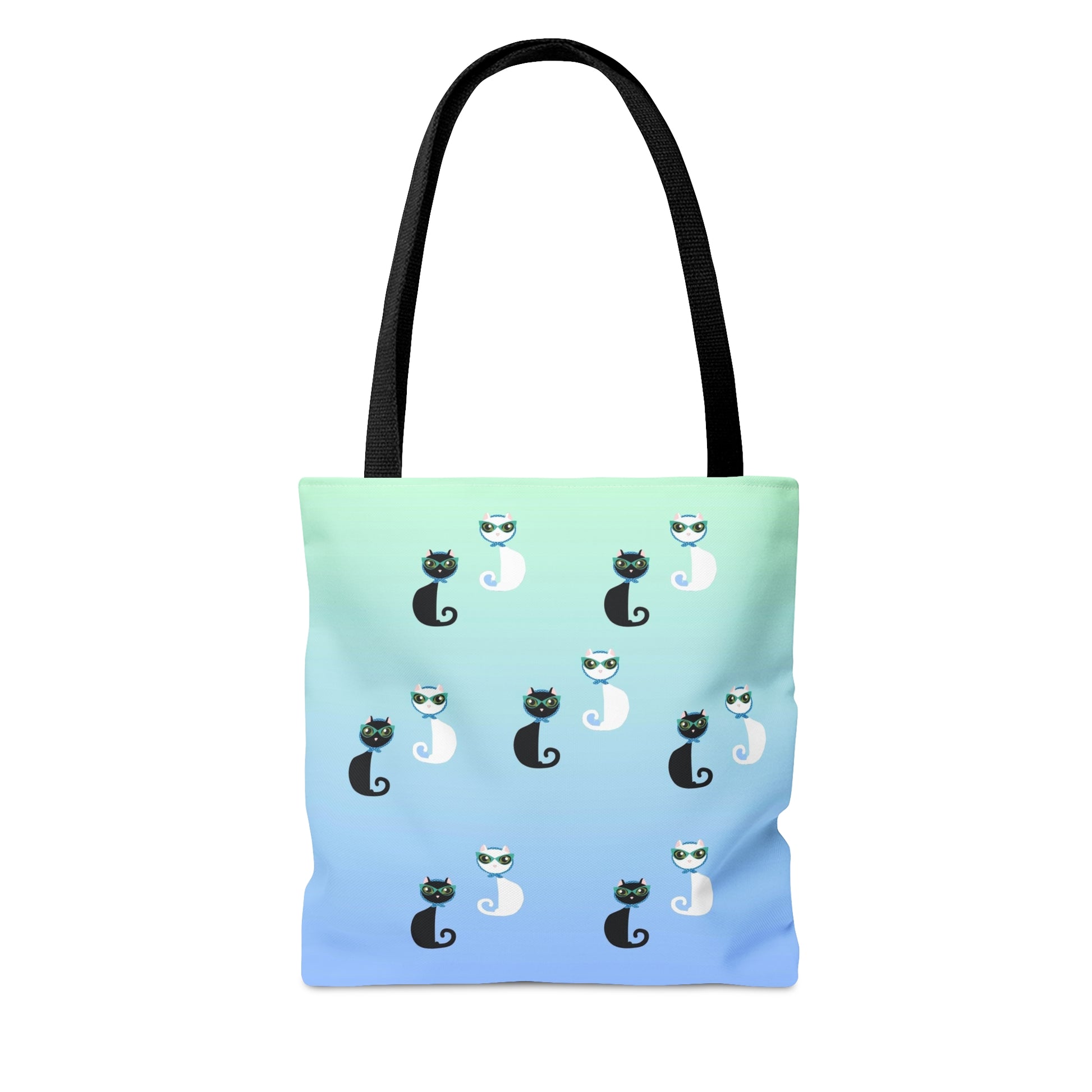 Tote bag with the text "Sorry I'm Late My Cat Was Sitting On Me" and black and white cat illustrations. 