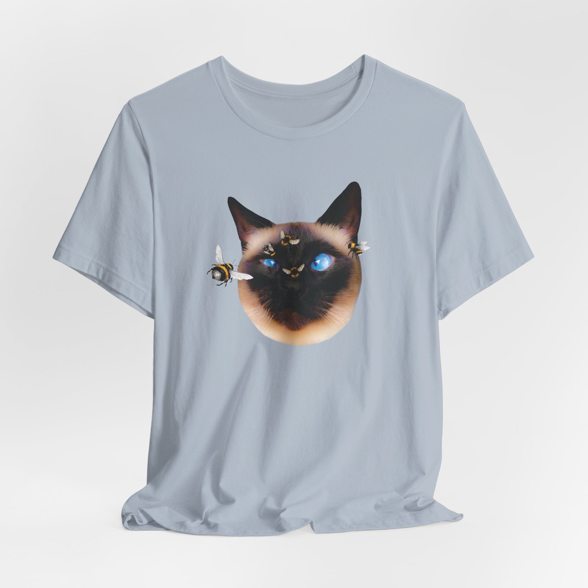 Light Blue Buzz_Off_Siamese_Cat_T-Shirt Unisex Crew Neck