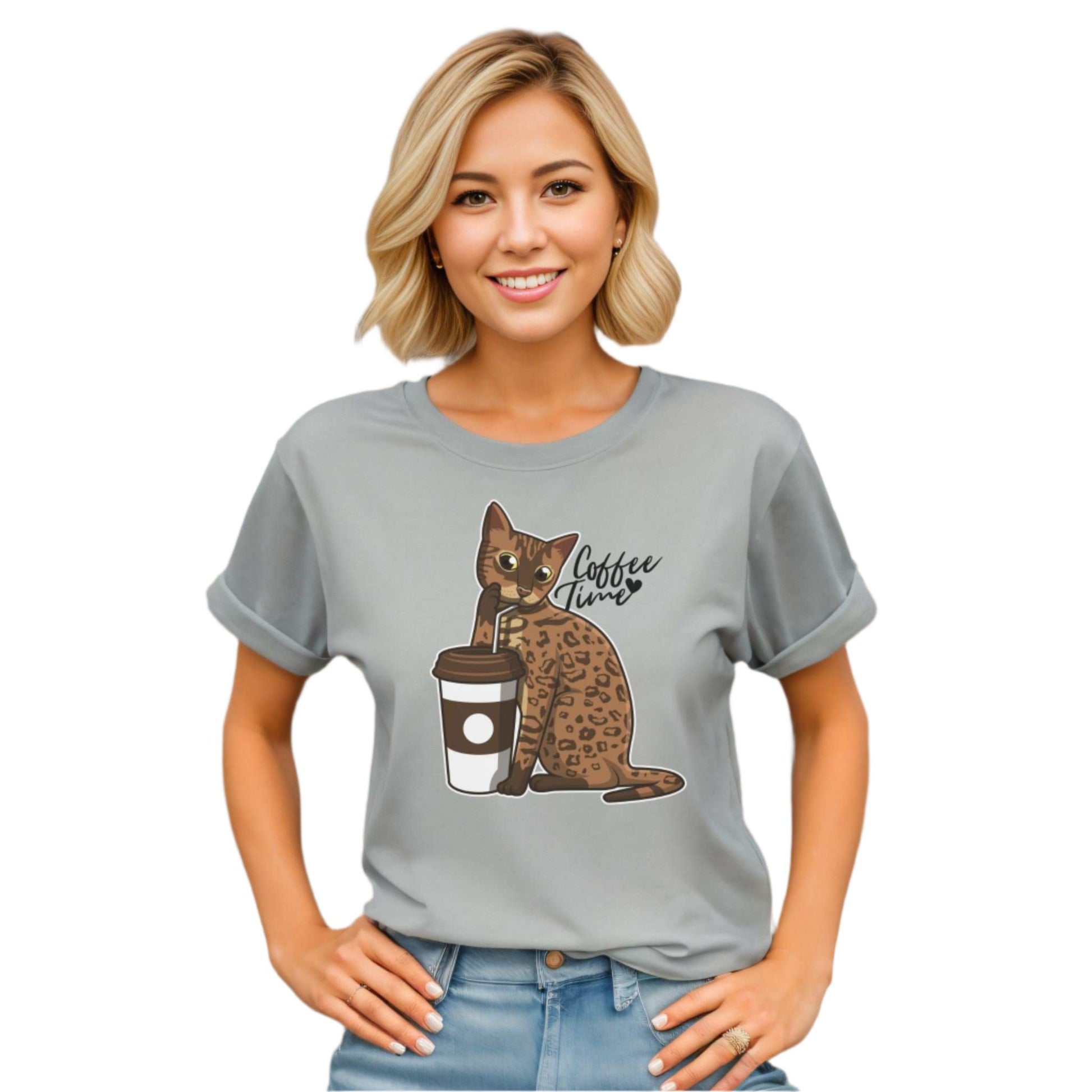 Light Blue Drinking Cat T-Shirt Unisex