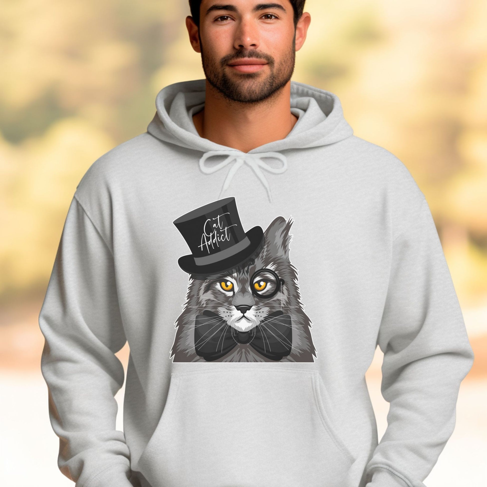 Ash Cat Addict_Maine Coon Feline Themed Hooded_Sweatshirt Unisex