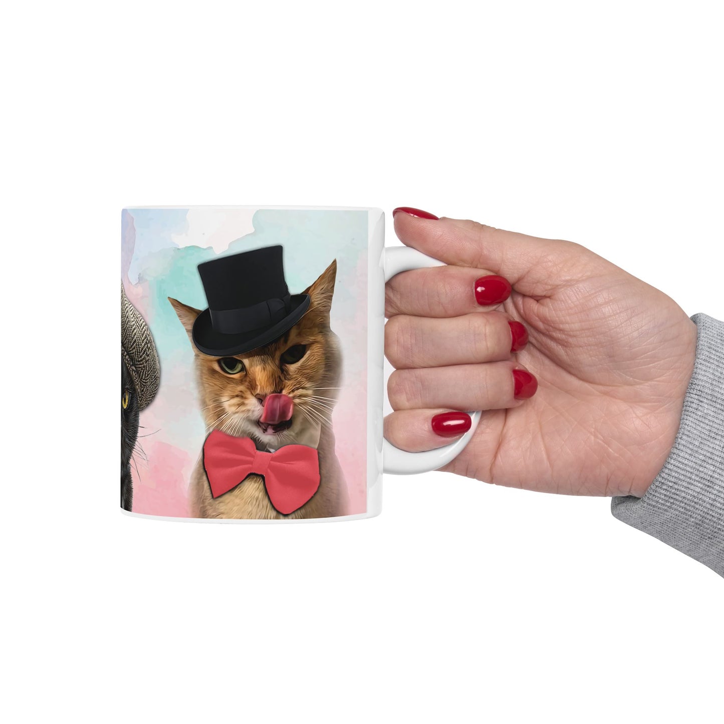 Mug with three cats wearing hats design