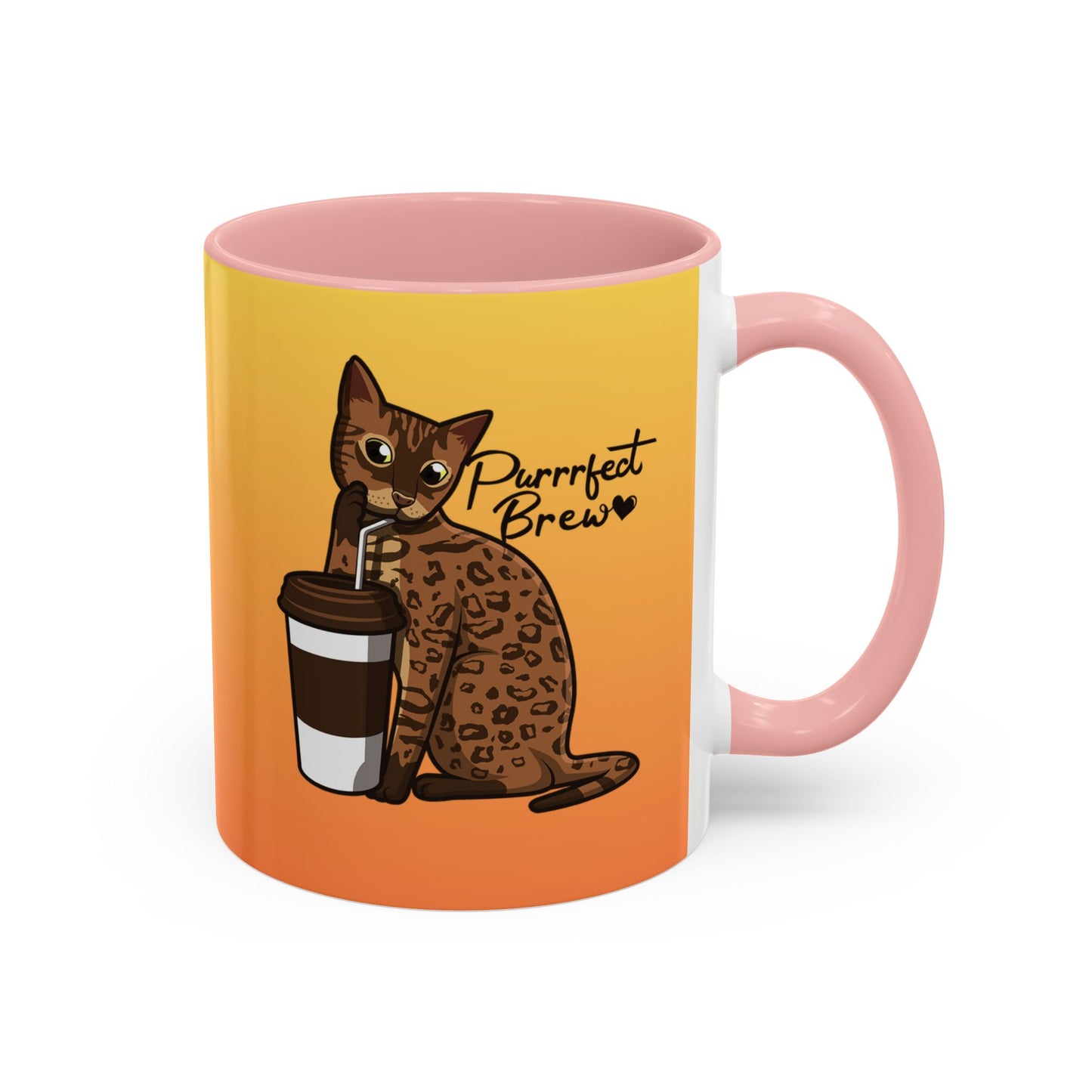 Mug with a Bengal cat design and 'Purrrfect Brew' text.