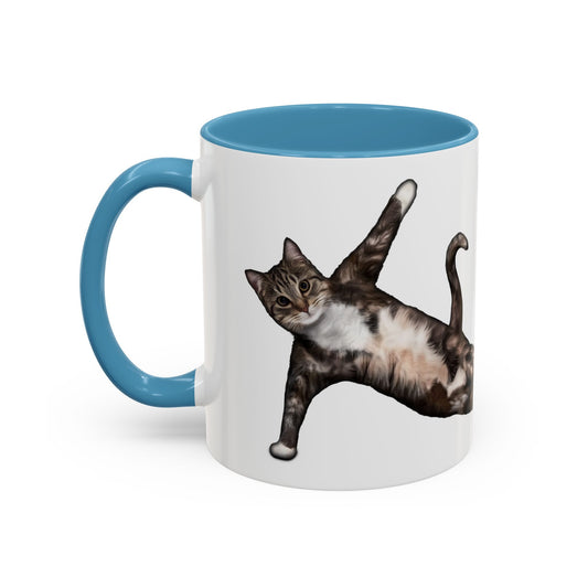 Mug with an illustration of a cat in a yoga pose