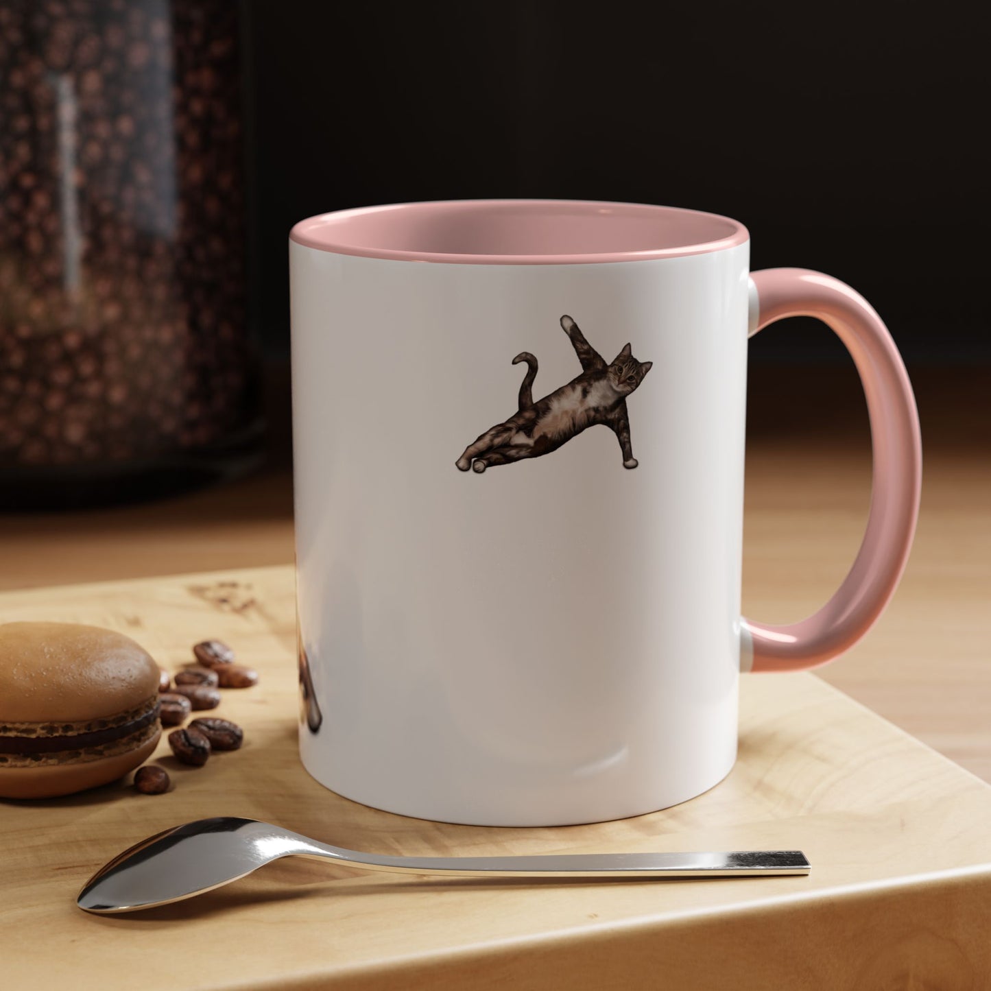 Mug with an illustration of a cat in a yoga pose
