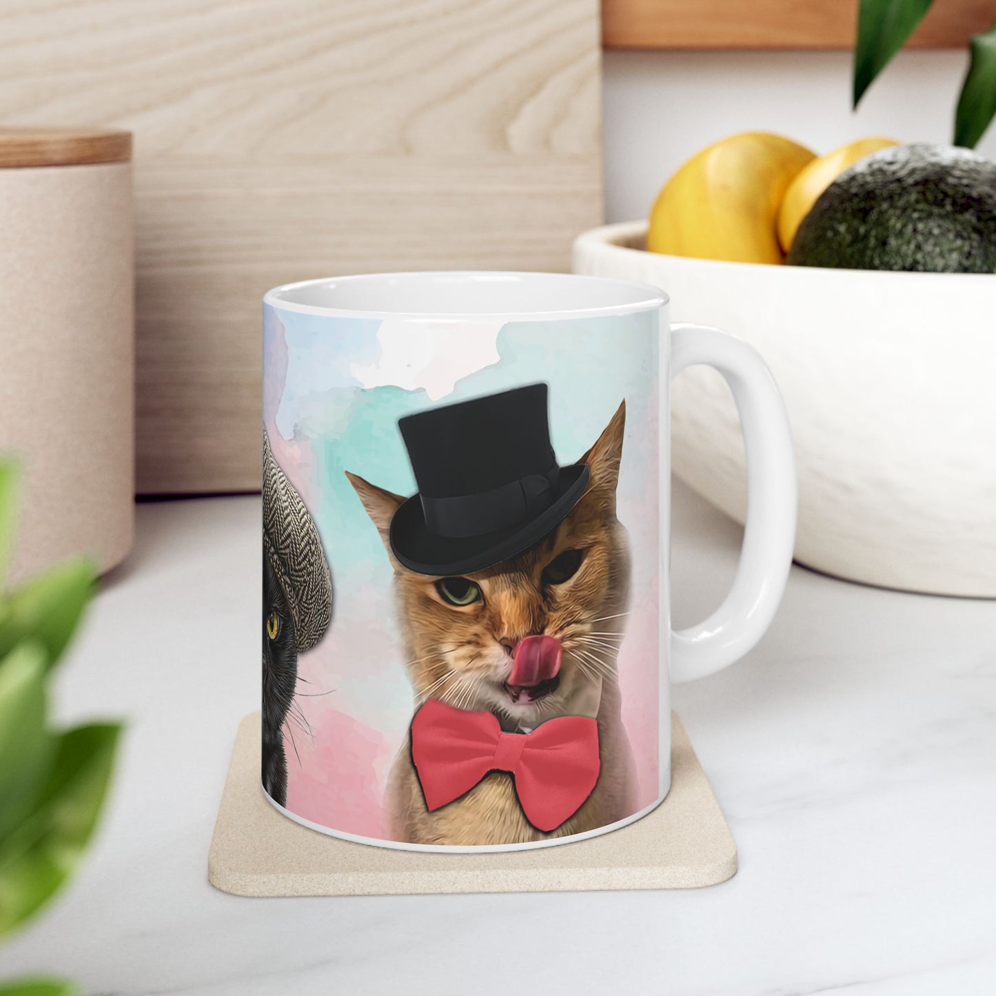 Mug with three cats wearing hats design