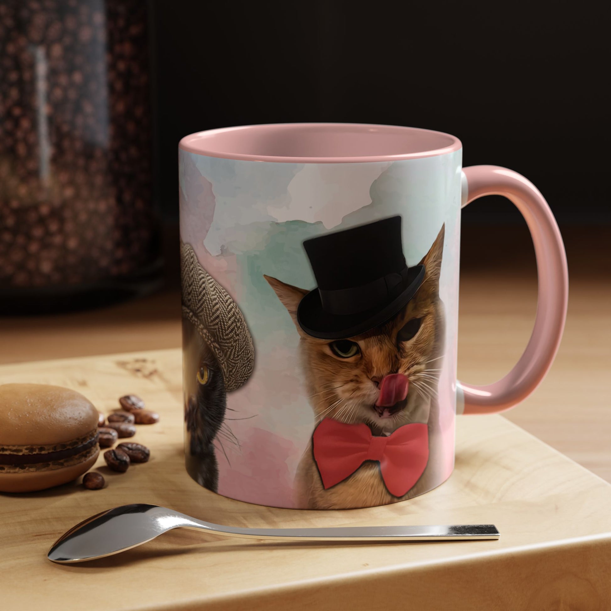 Mug with cats wearing hats design. 