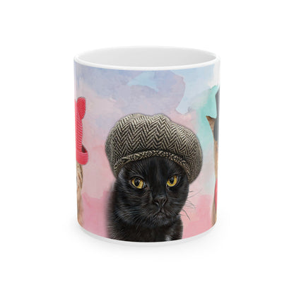 Mug with three cats wearing hats design