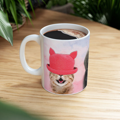 Mug with three cats wearing hats design