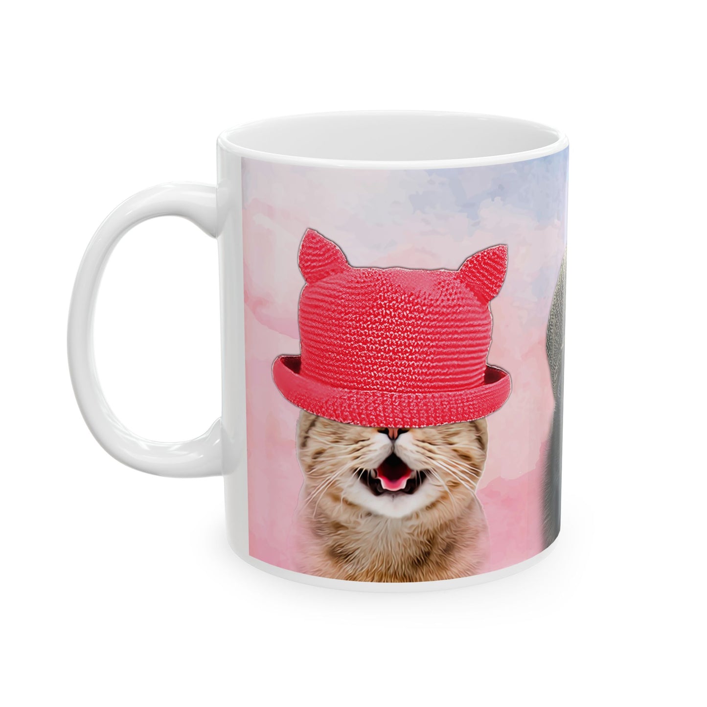 Mug with three cats wearing hats design