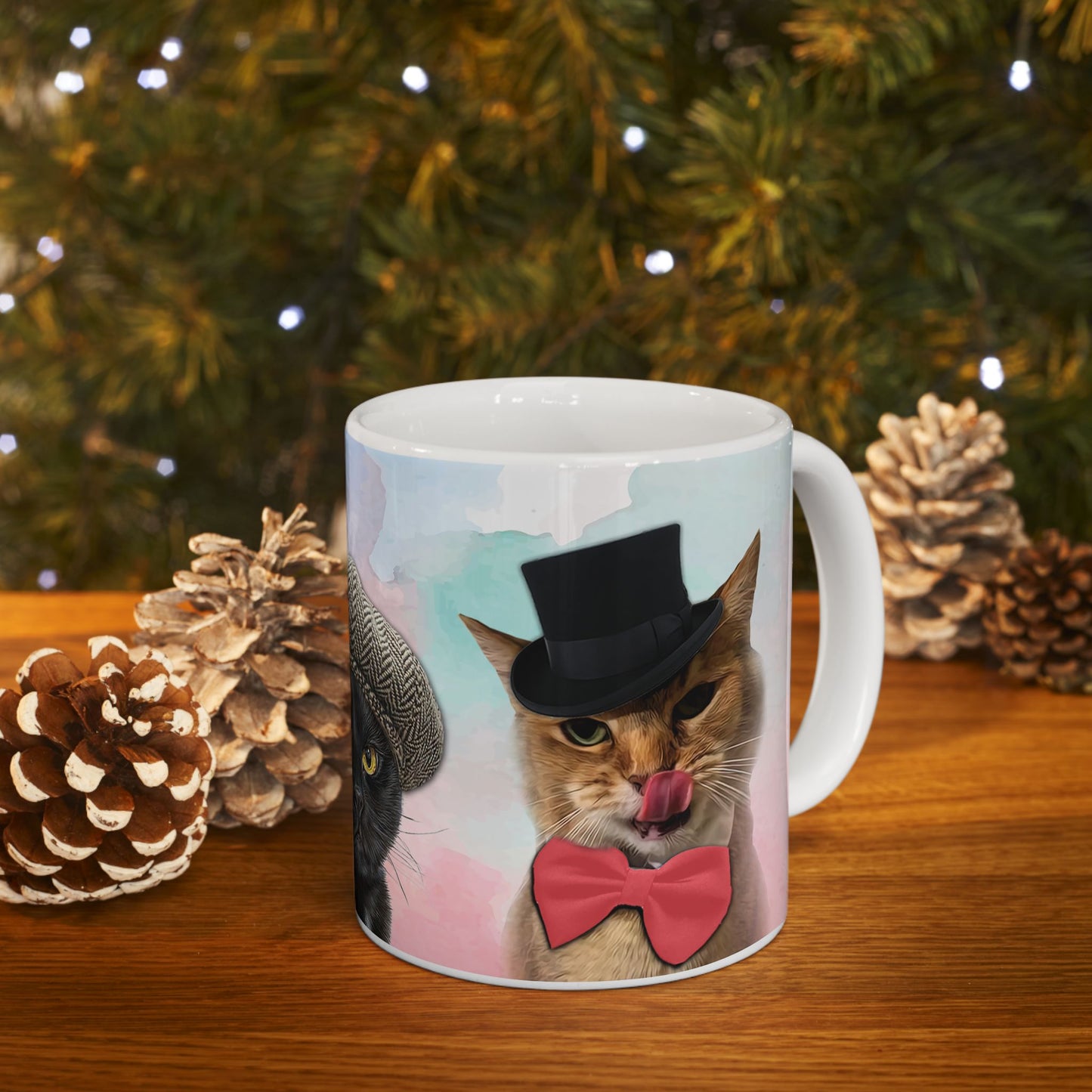 Mug with three cats wearing hats design