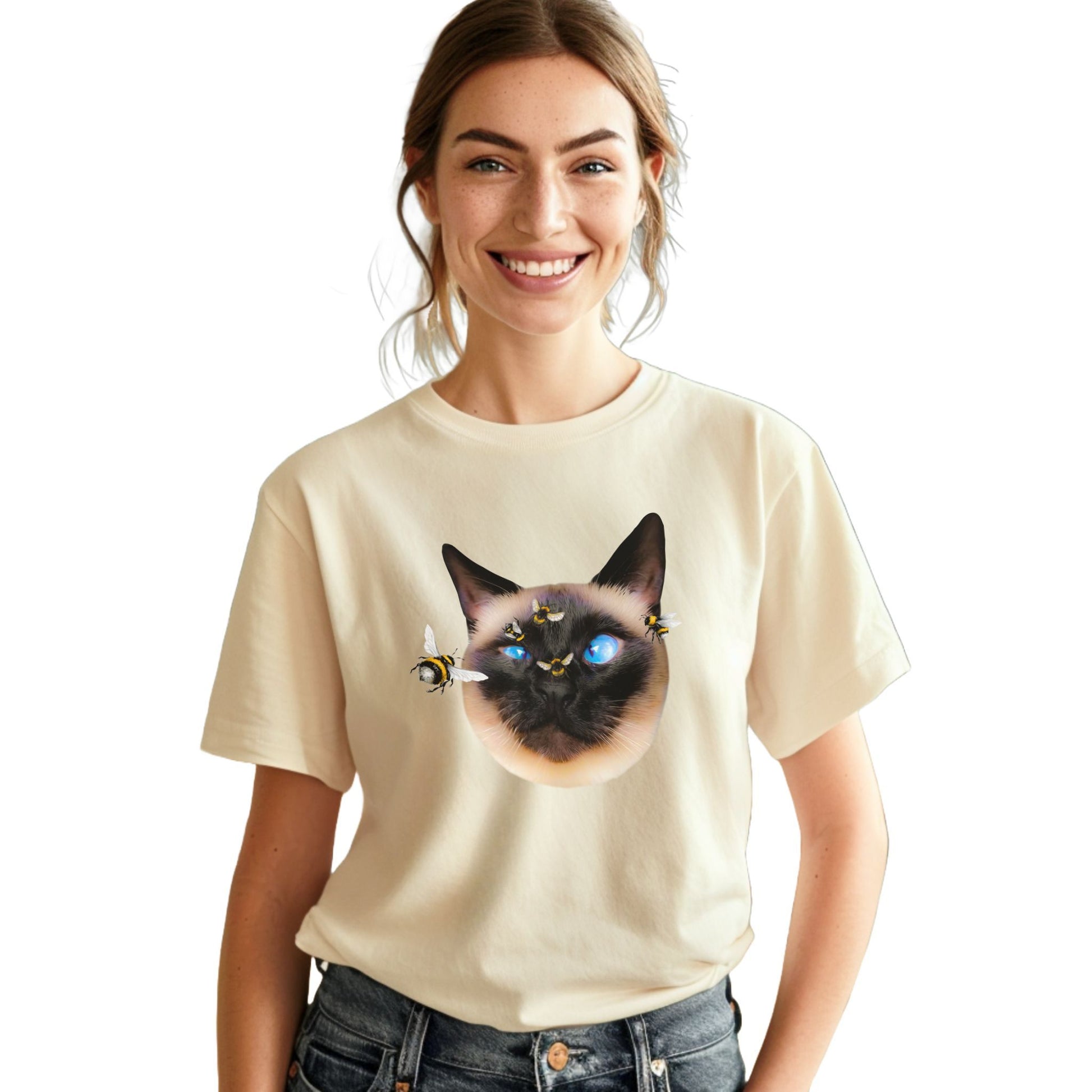 Natural Buzz_Off_Siamese_Cat_T-Shirt Unisex Crew Neck