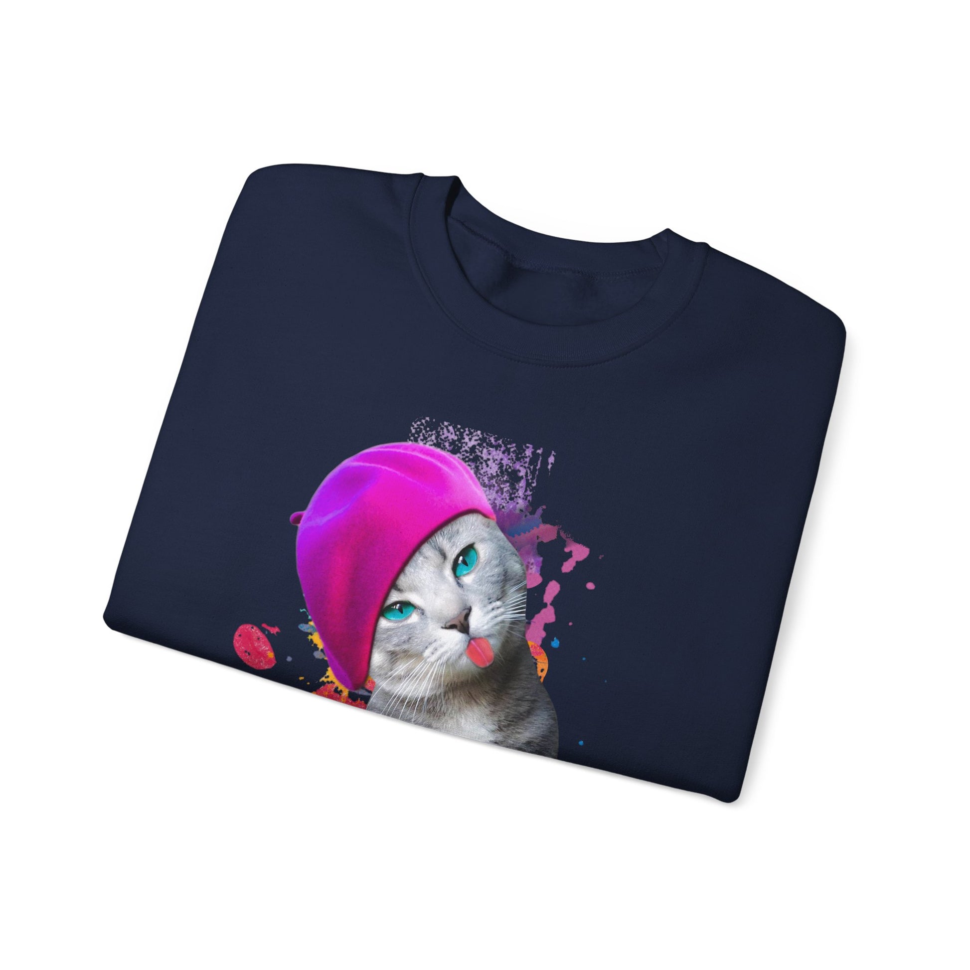 Navy Beret Girl Cat themed Unisex Sweatshirt
