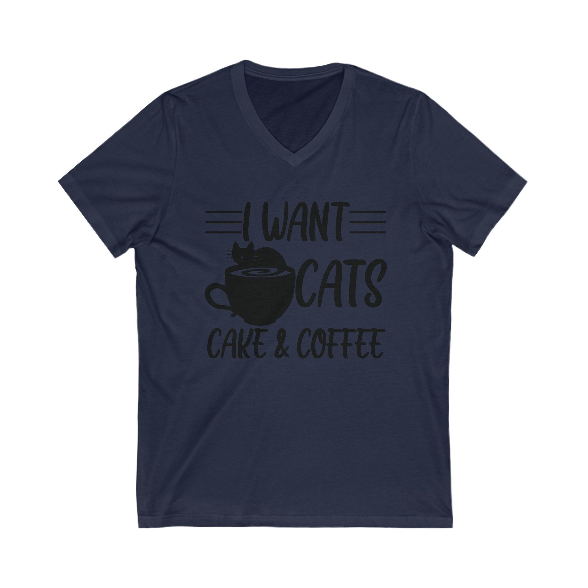 Navy Cats Coffee & Cake V-Neck T-Shirt Unisex