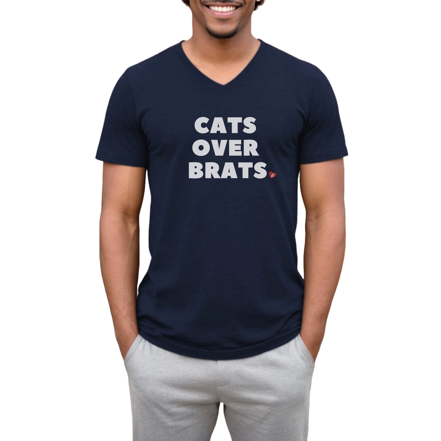 Navy Cats Over Brats V-Neck T-Shirt