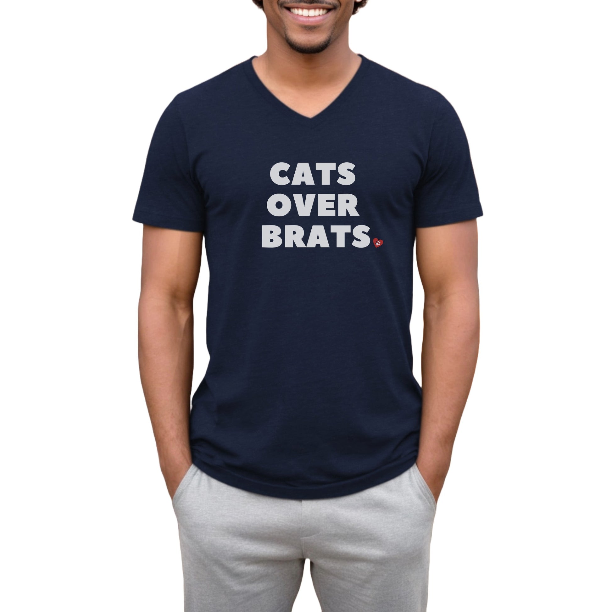 Navy Cats Over Brats V-Neck T-Shirt