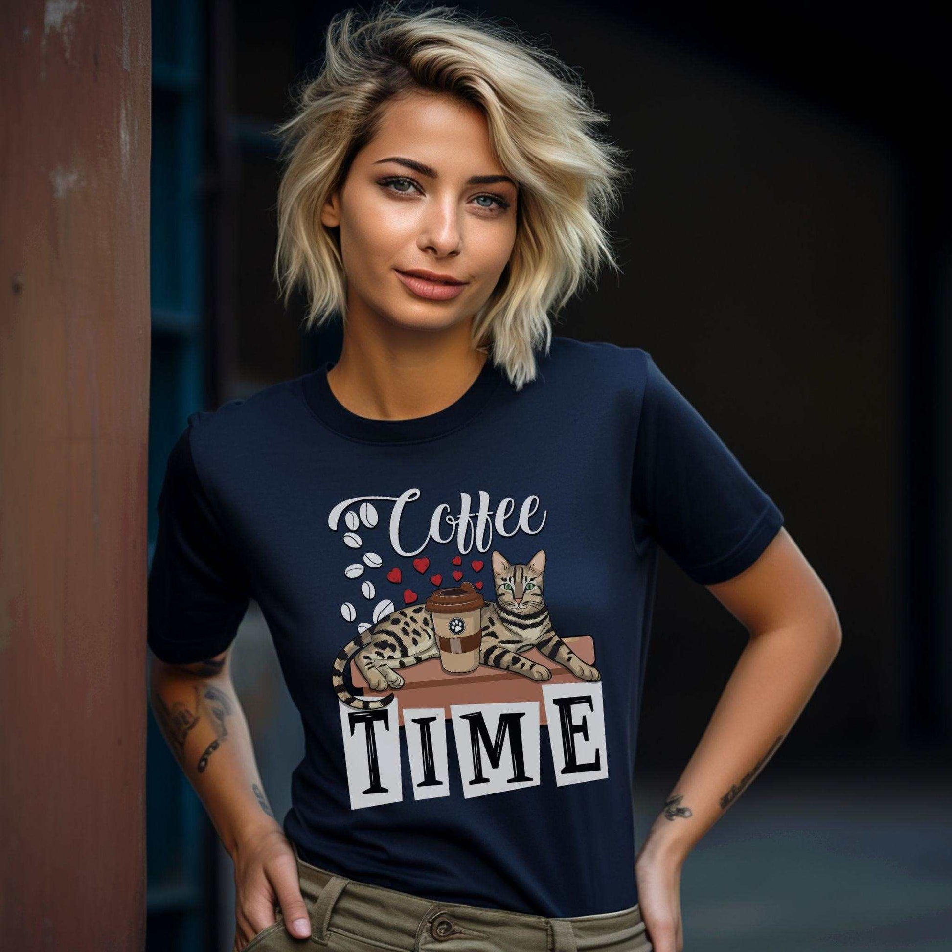 Navy Coffee_Beans_Love_Hearts_T-Shirt_Unisex Bengal Cat