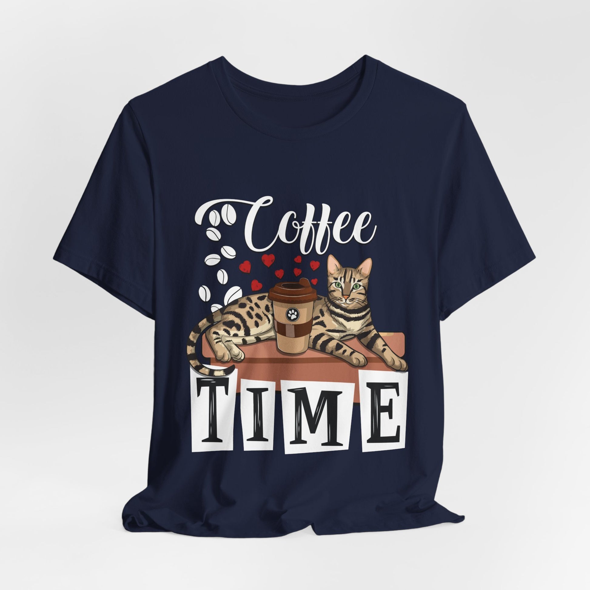Navy Coffee_Beans_Love_Hearts_T-Shirt_Unisex Bengal Cat